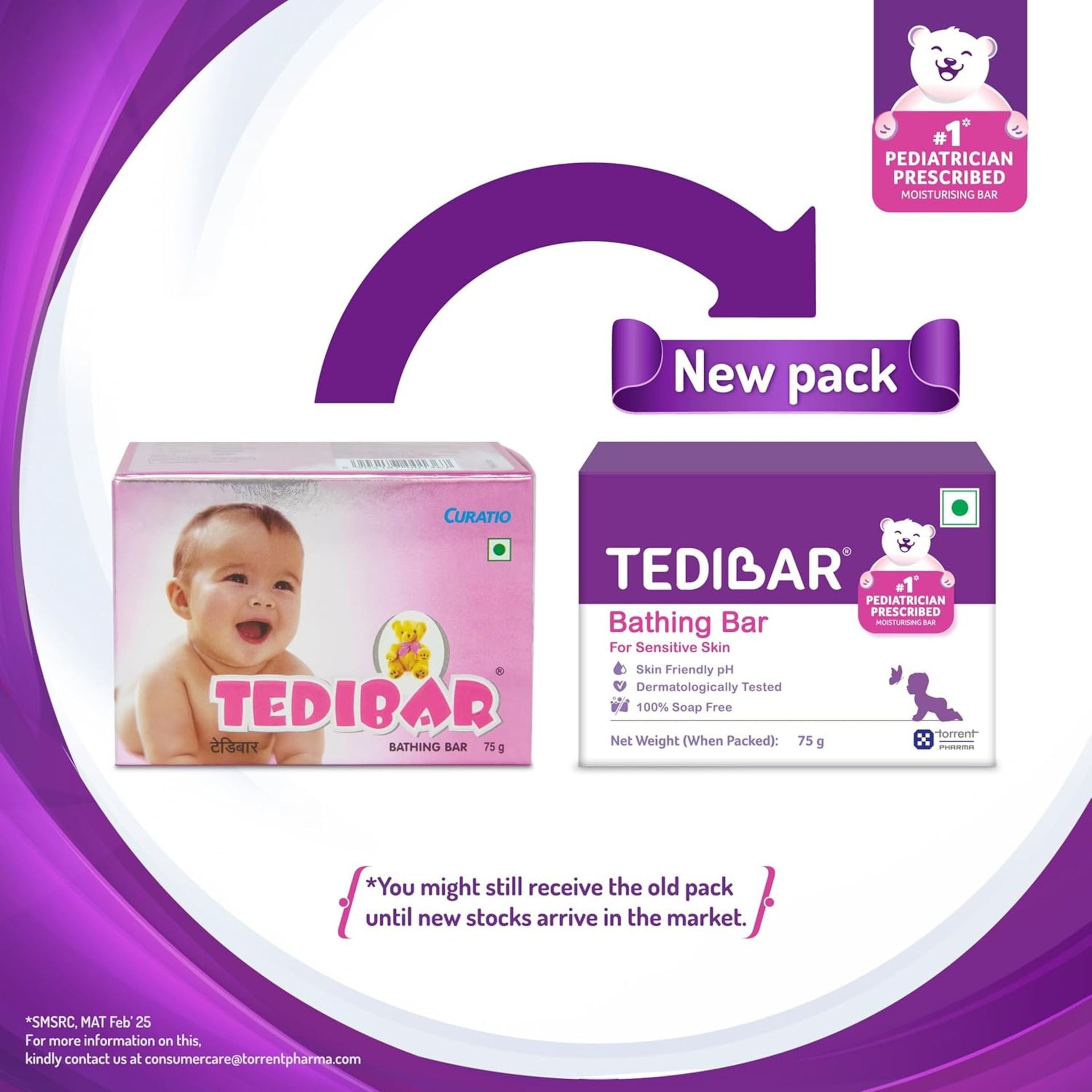 CURATIO Tedibar® Bathing Bar for Babies – Gentle Moisturising Bar for Sensitive Skin (75 g) | Soap-Free & Dermatologically Tested