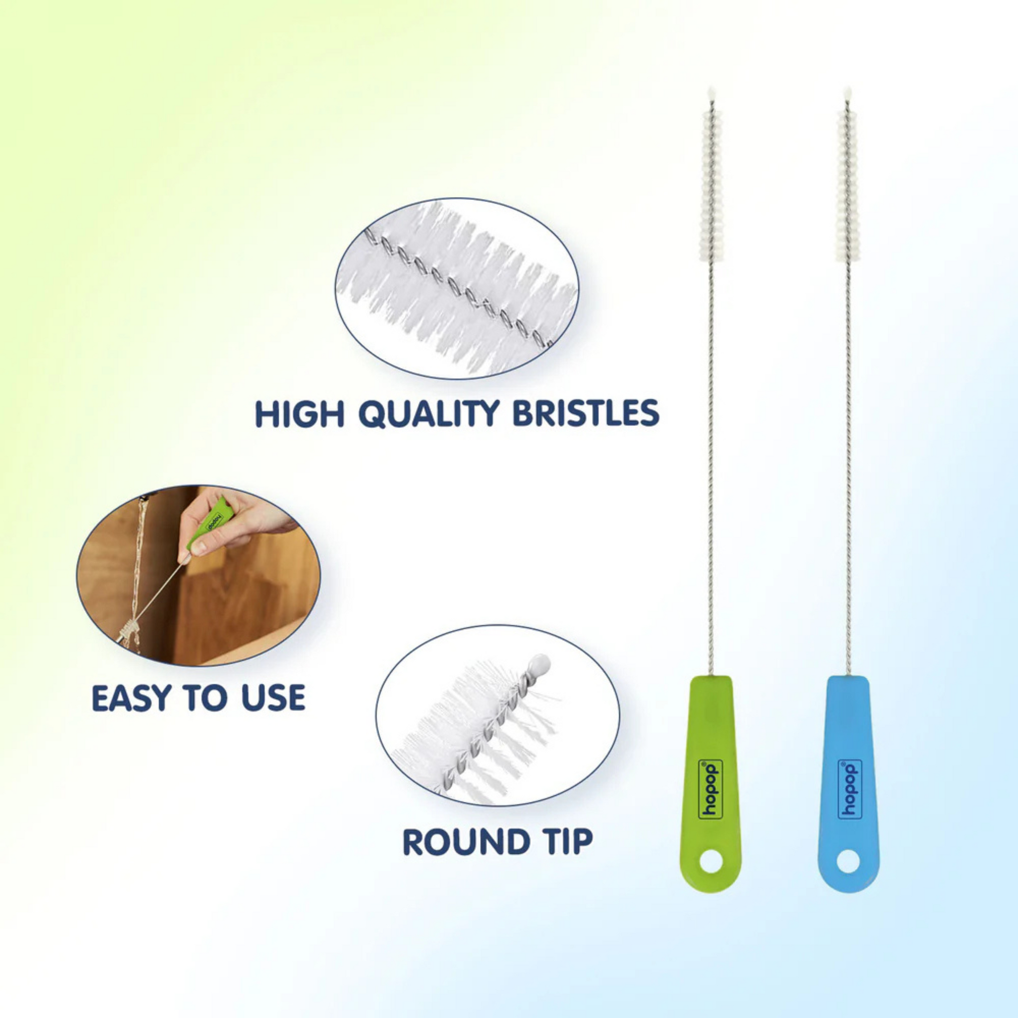 Hopop Easy Straw Cleaning Brush - Pack of 2 Blue / Green