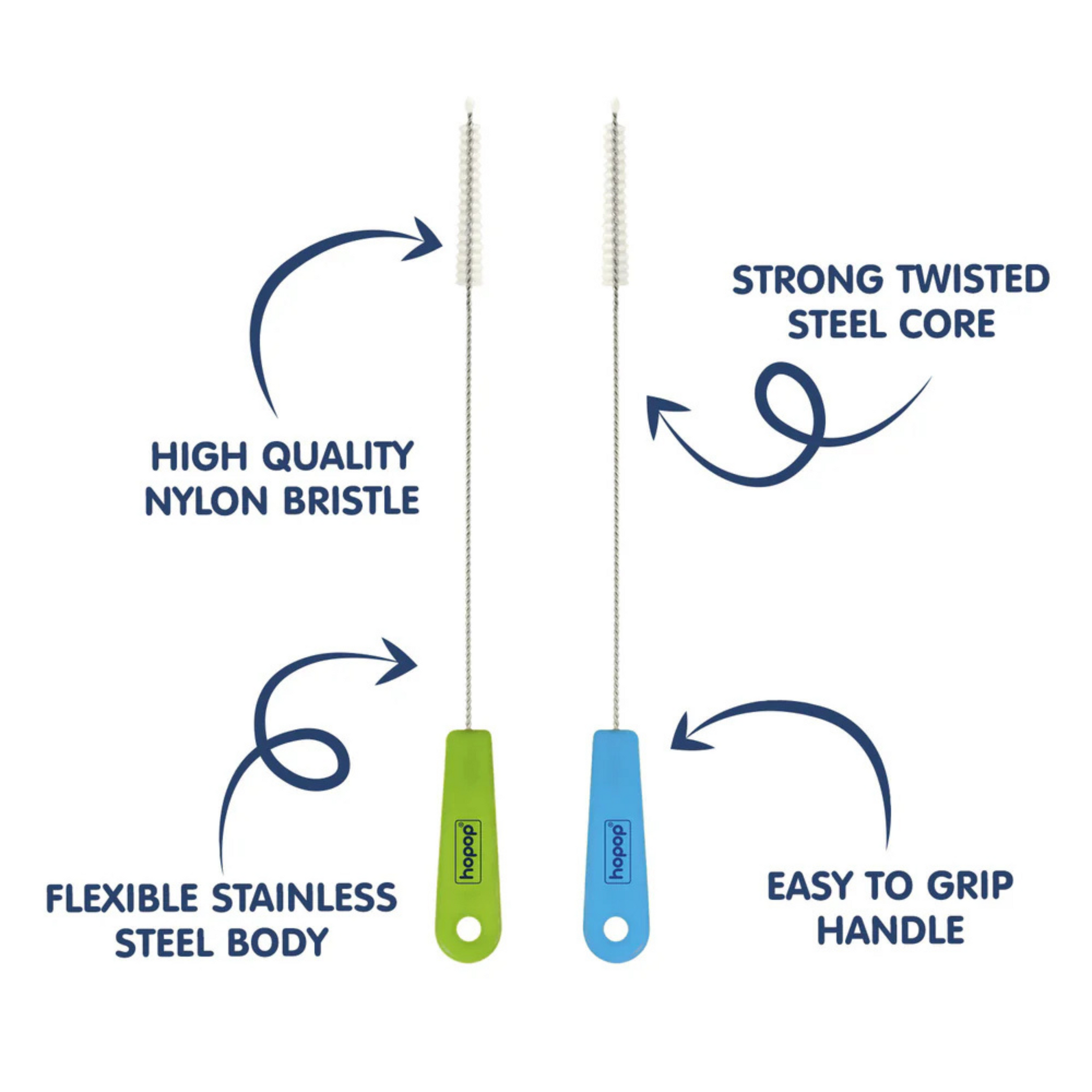 Hopop Easy Straw Cleaning Brush - Pack of 2 Blue / Green