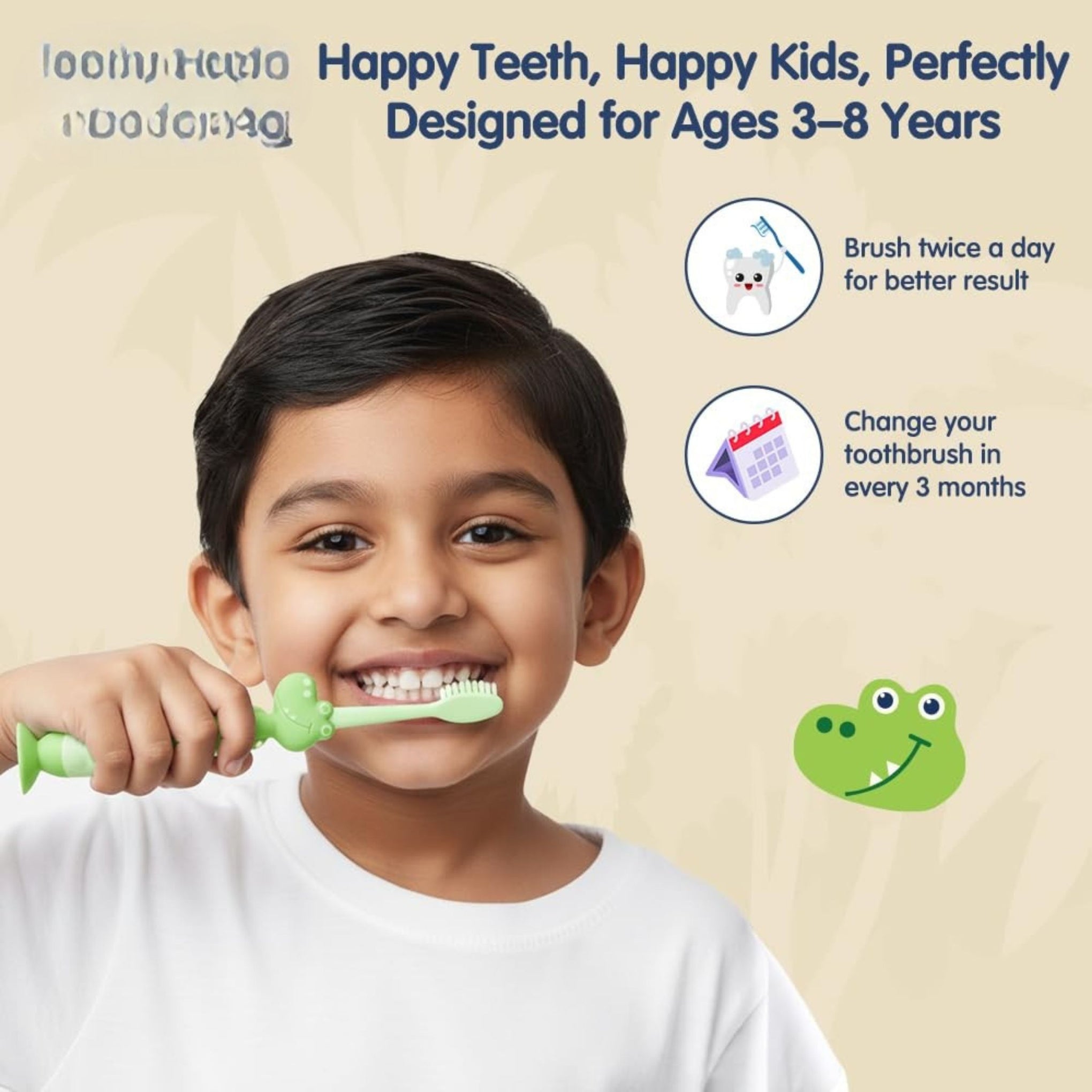 Hopop Kids Manual Toothbrush for 3–8 Years | Extra Soft Bristles for Milk & Permanent Teeth | BPA-Free | Gentle Oral Care with Suction Base & Easy Grip Handle | colors availebal PINK , Blue & Green