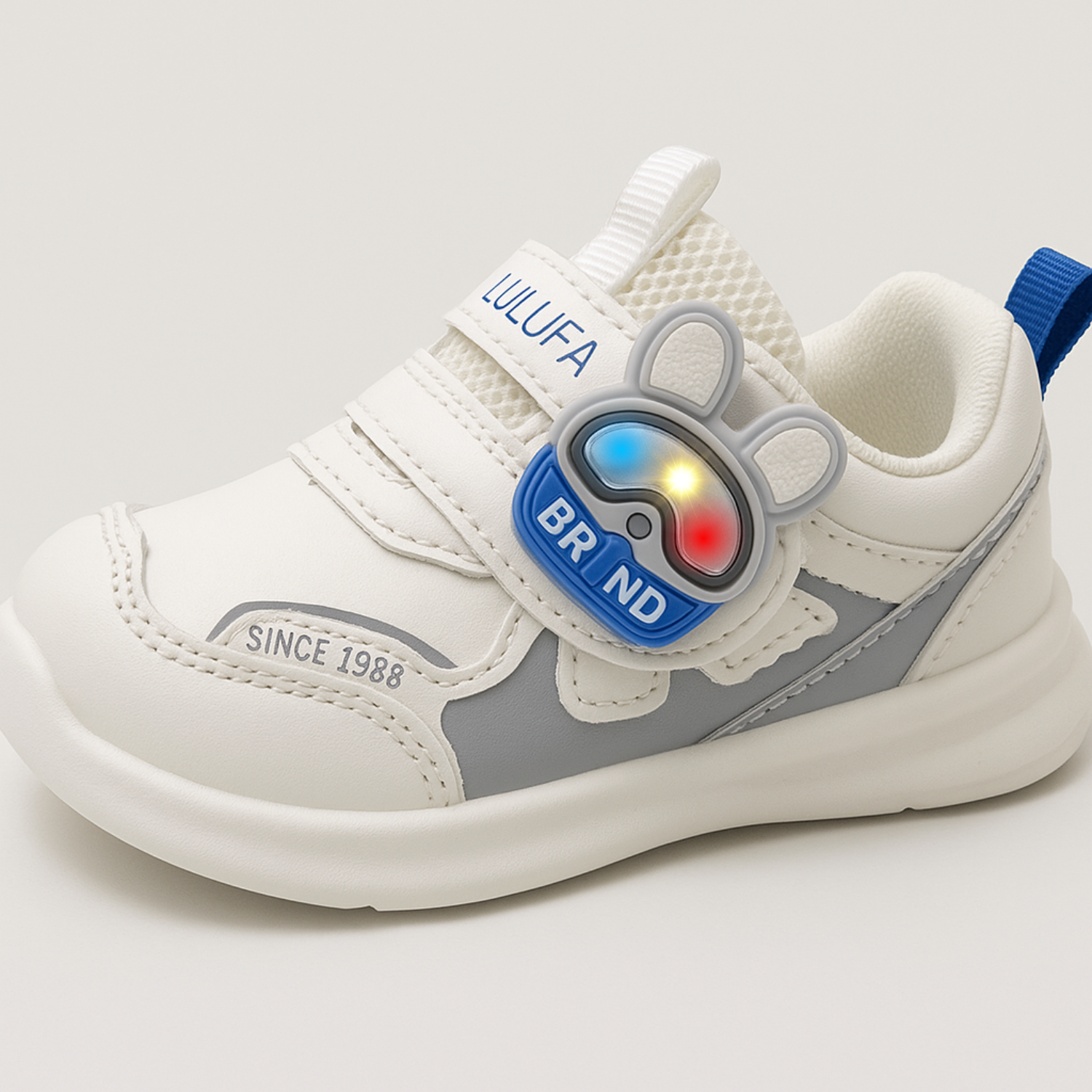 Smile Baby Boys LED Light-Up Sneakers with Cartoon Badge – Gray & Brown