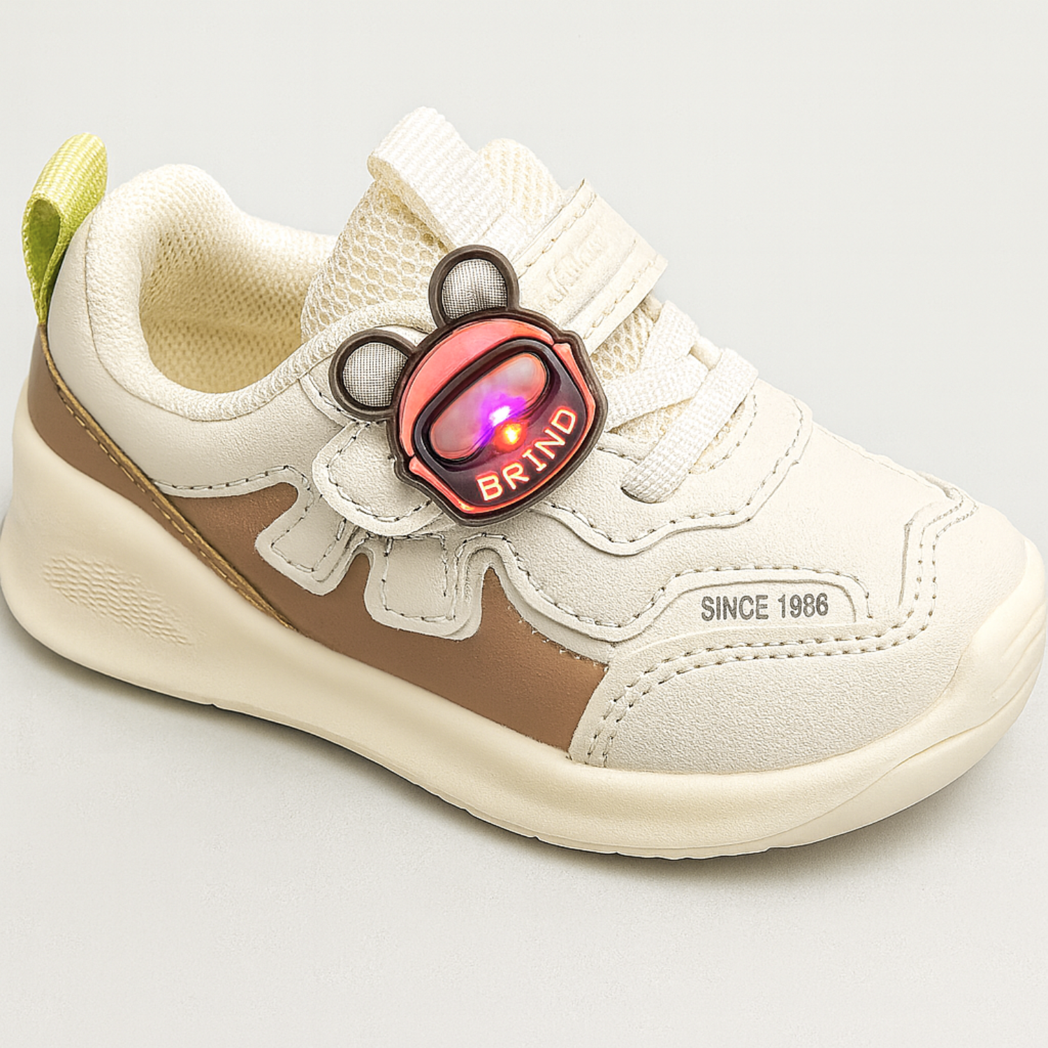 Smile Baby Boys LED Light-Up Sneakers with Cartoon Badge – Gray & Brown