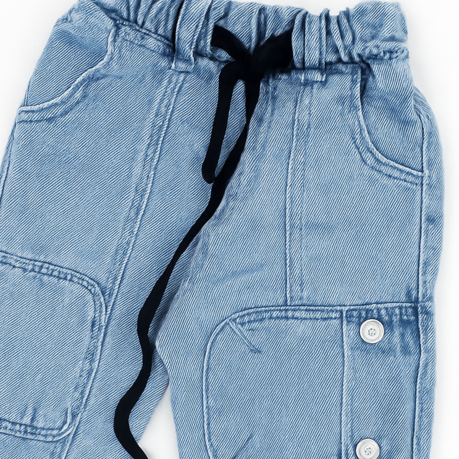 Smile Baby Boys' Light Blue Cargo Denim Pants with Elastic Waist – Ages 5-12 Years