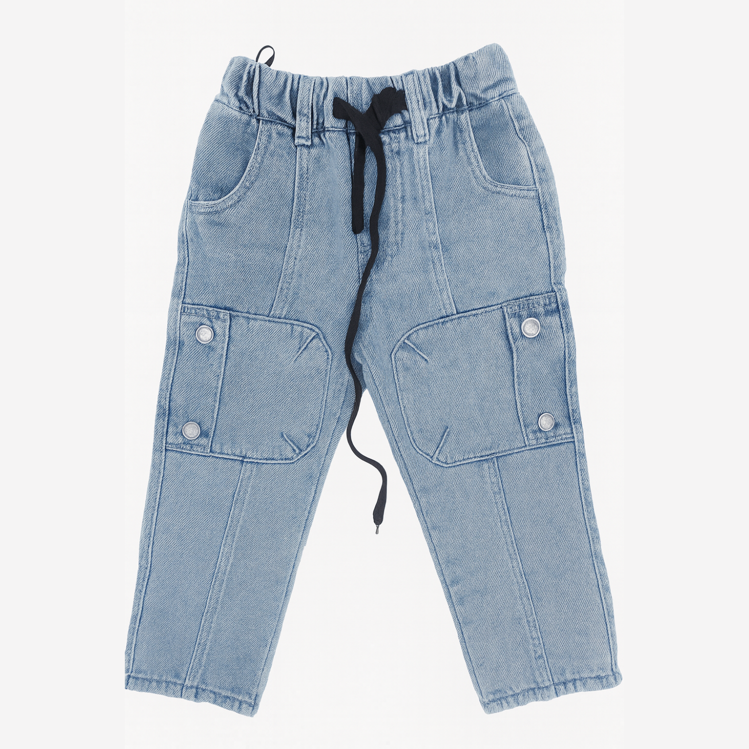 Smile Baby Boys' Light Blue Cargo Denim Pants with Elastic Waist – Ages 5-12 Years