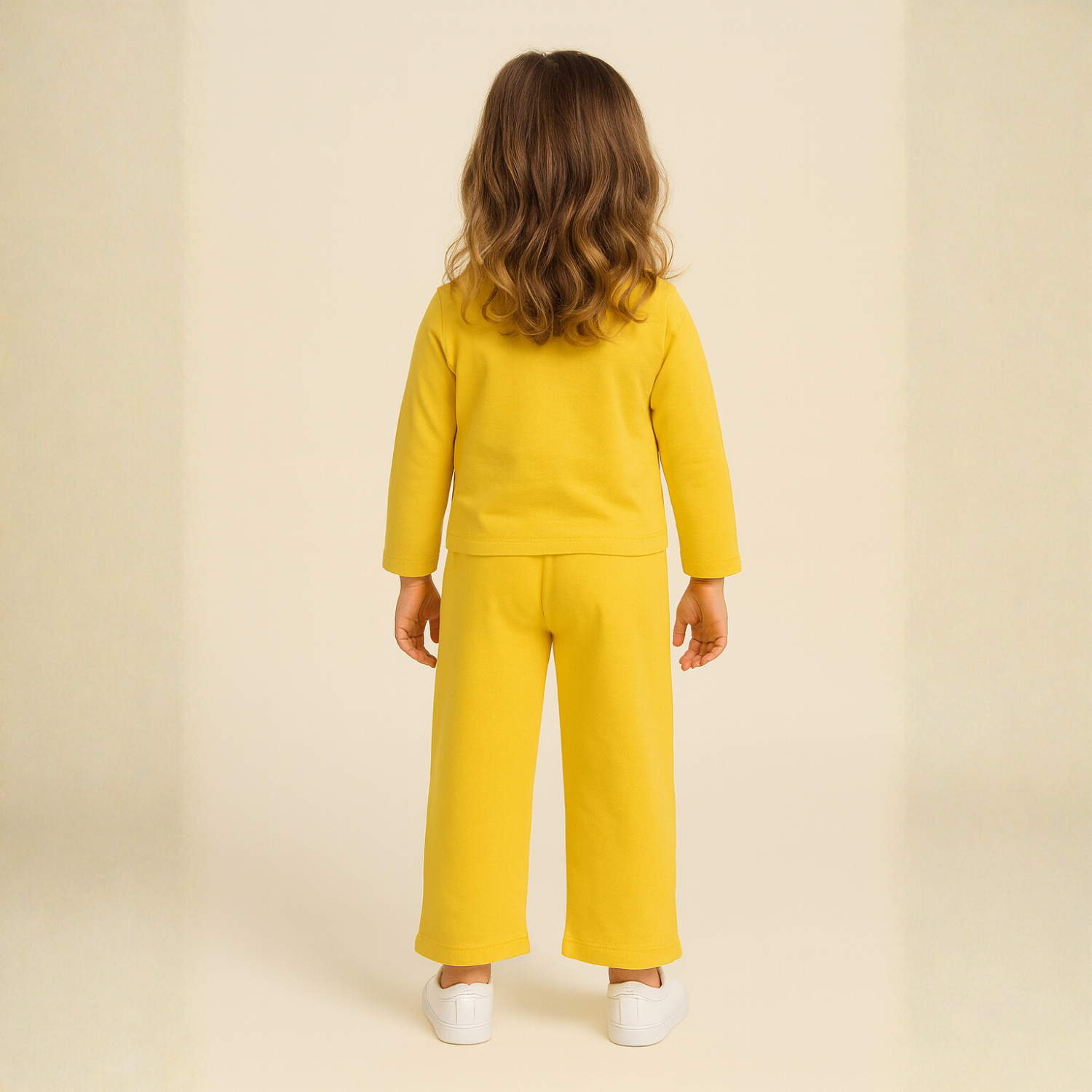 Orrigany Girls Cotton Co-Ord Set – Yellow Stitch Printed Top & Pants | Soft, Breathable Daily Wear for Kids (1–6 Years)