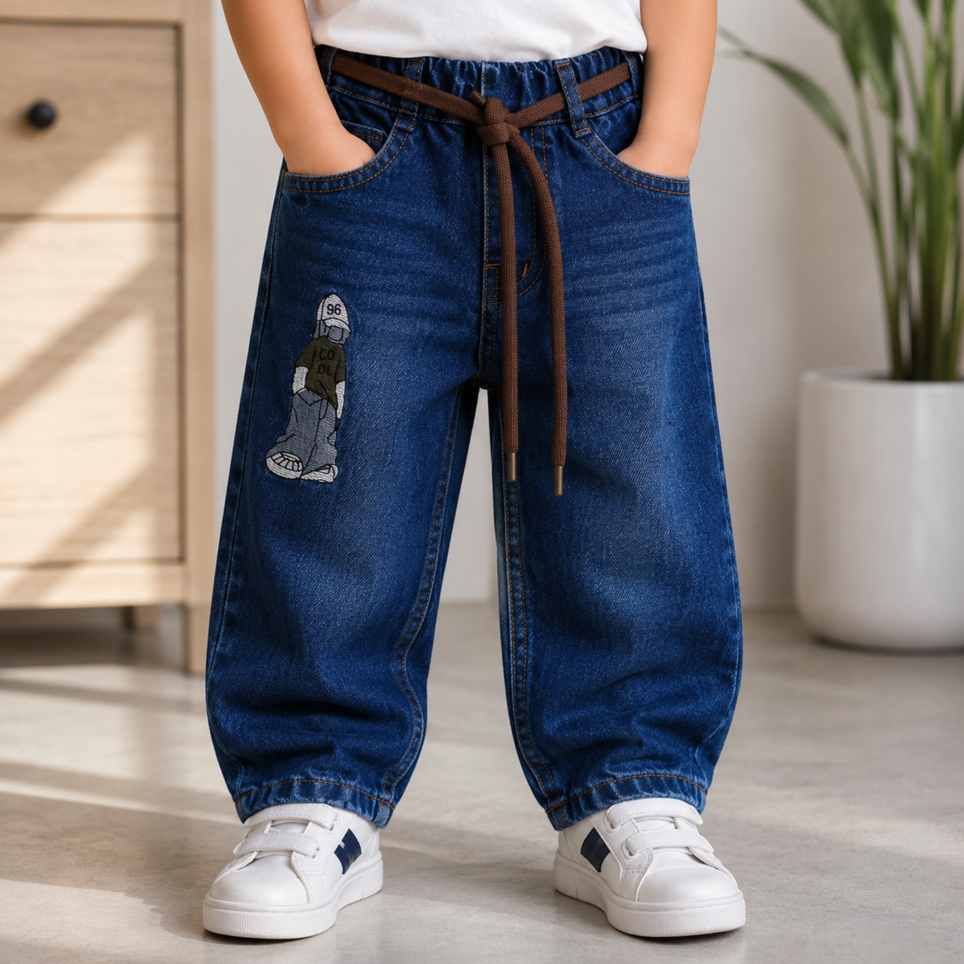 COOLEST Boys Denim Jeans Pant with Belt | Light & Dark Blue | 6 Months–14+ Years