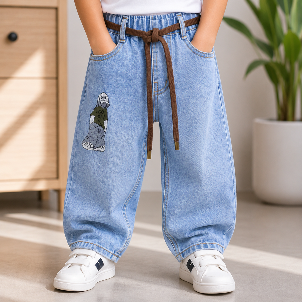 COOLEST Boys Denim Jeans Pant with Belt | Light & Dark Blue | 6 Months–14+ Years