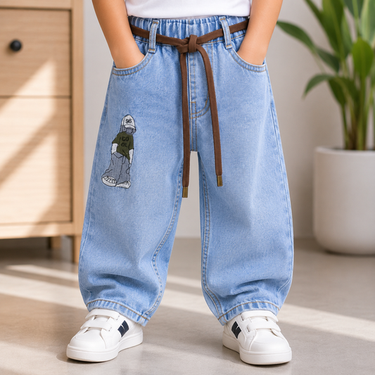 COOLEST Boys Denim Jeans Pant with Belt | Light & Dark Blue | 6 Months–14+ Years