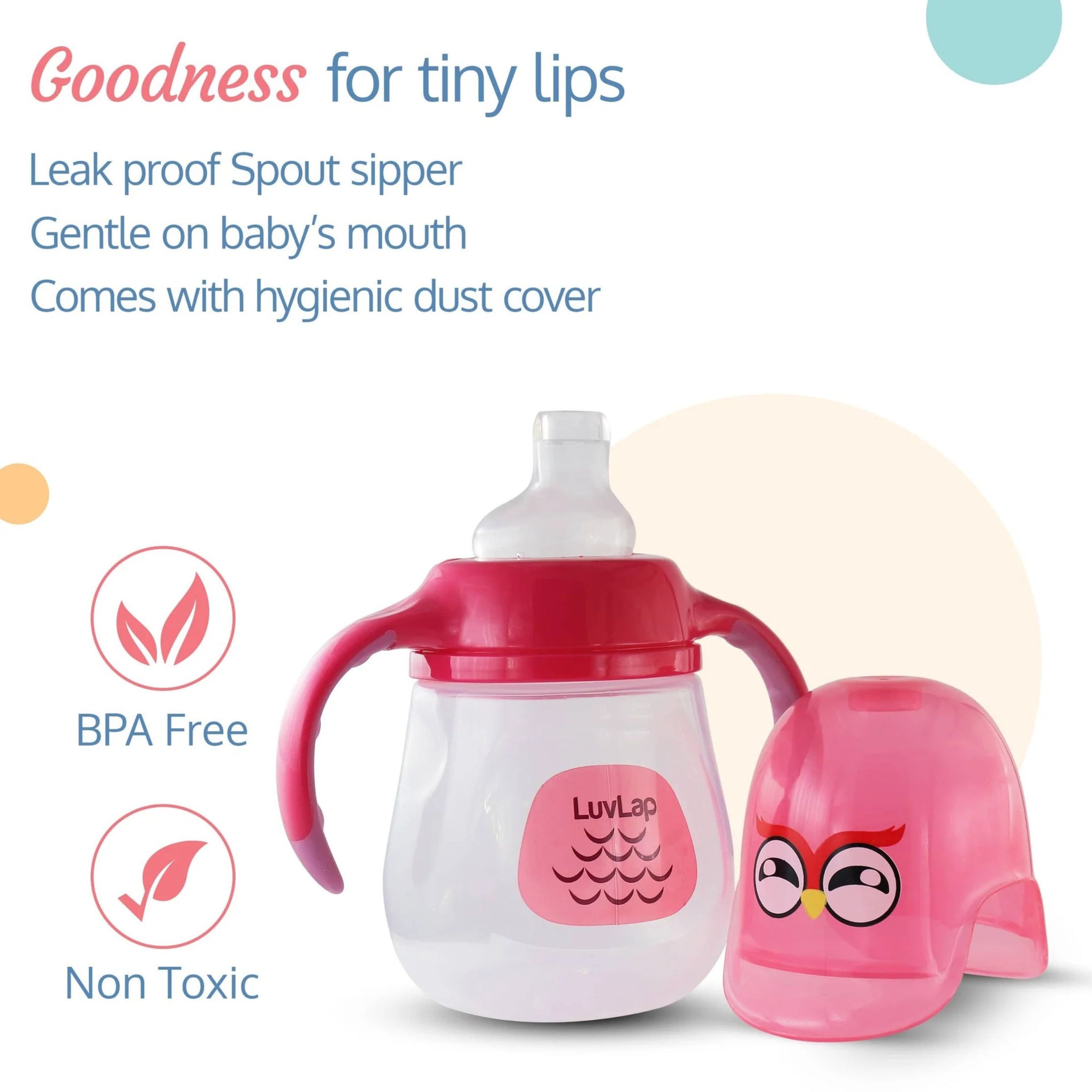 LuvLap 210 ml No-Spill Baby Sipper Cup with Soft Spout & Easy Grip Handles | BPA-Free | Leakproof | 6+ Months (Pink, Yellow)