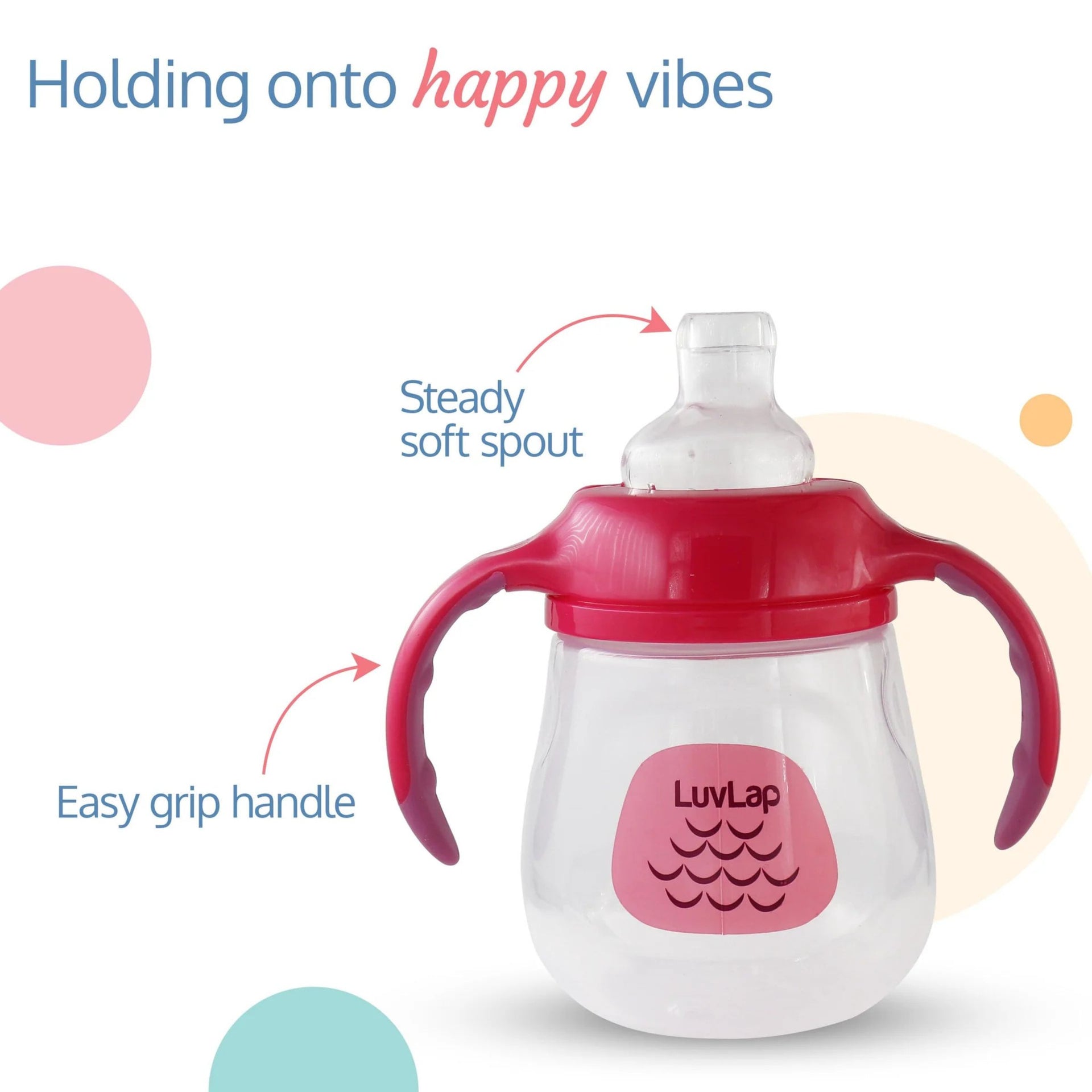 LuvLap 210 ml No-Spill Baby Sipper Cup with Soft Spout & Easy Grip Handles | BPA-Free | Leakproof | 6+ Months (Pink, Yellow)