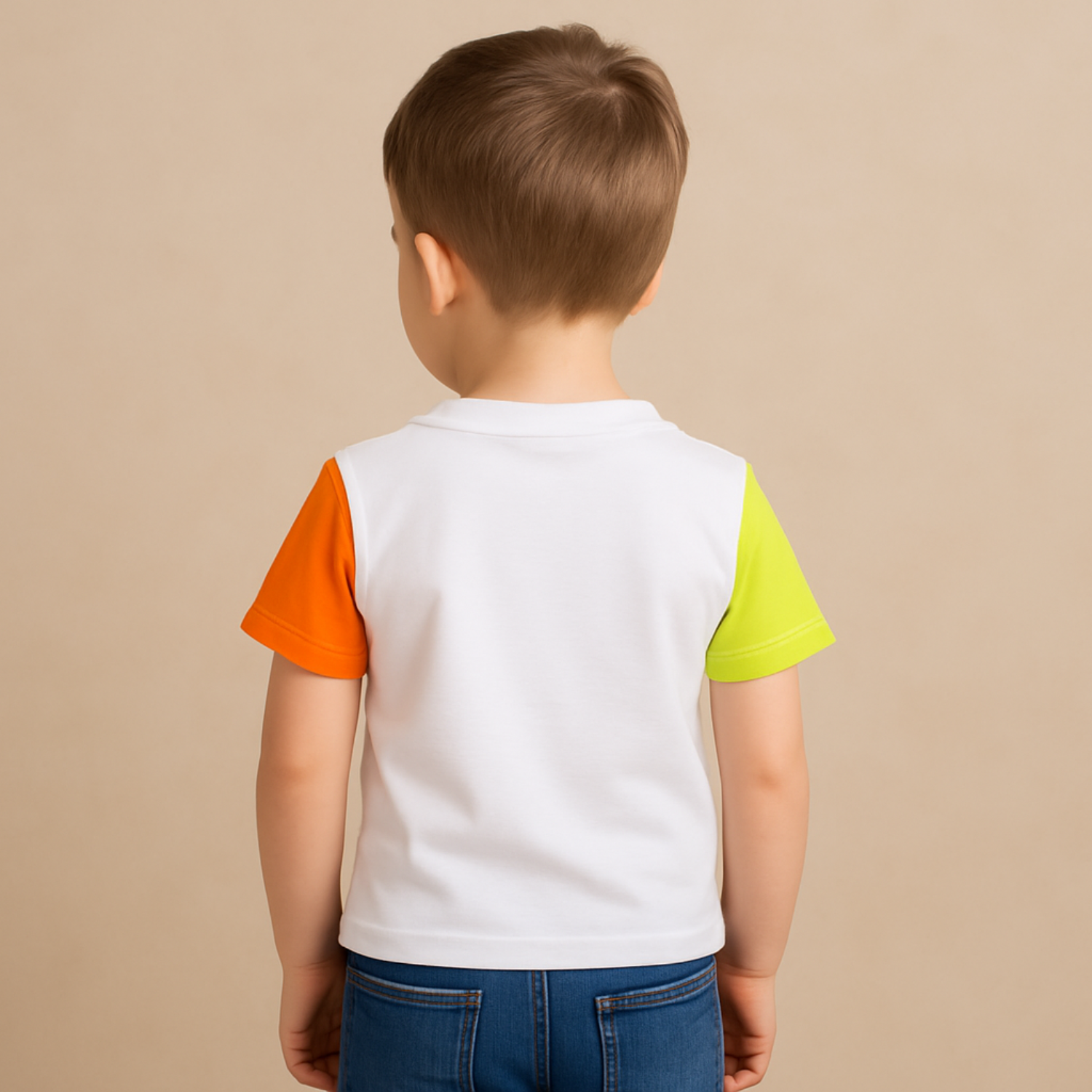 COOLEST Varsity Champs Patchwork T-Shirt – Orange / Royal Blue / Red / Yellow (1–12 Years)