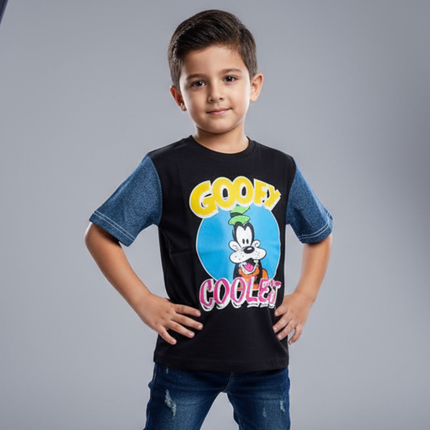 COOLEST Boys Goofy Cartoon T-Shirt & Jogger Pants Set – Black (3–12 Years)