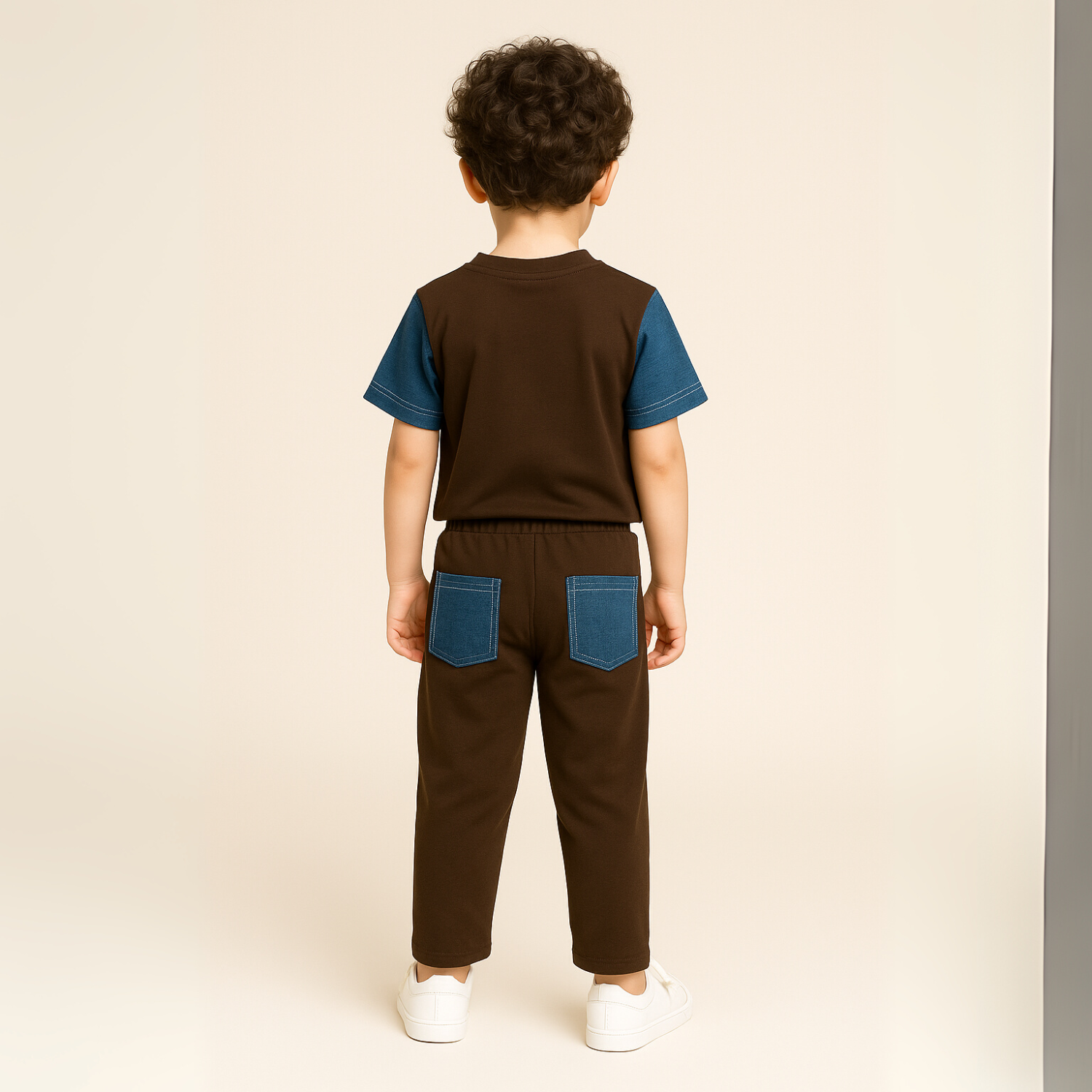 COOLEST Boys Goofy Cartoon T-Shirt & Jogger Pants Set – Brown (3–12 Years)