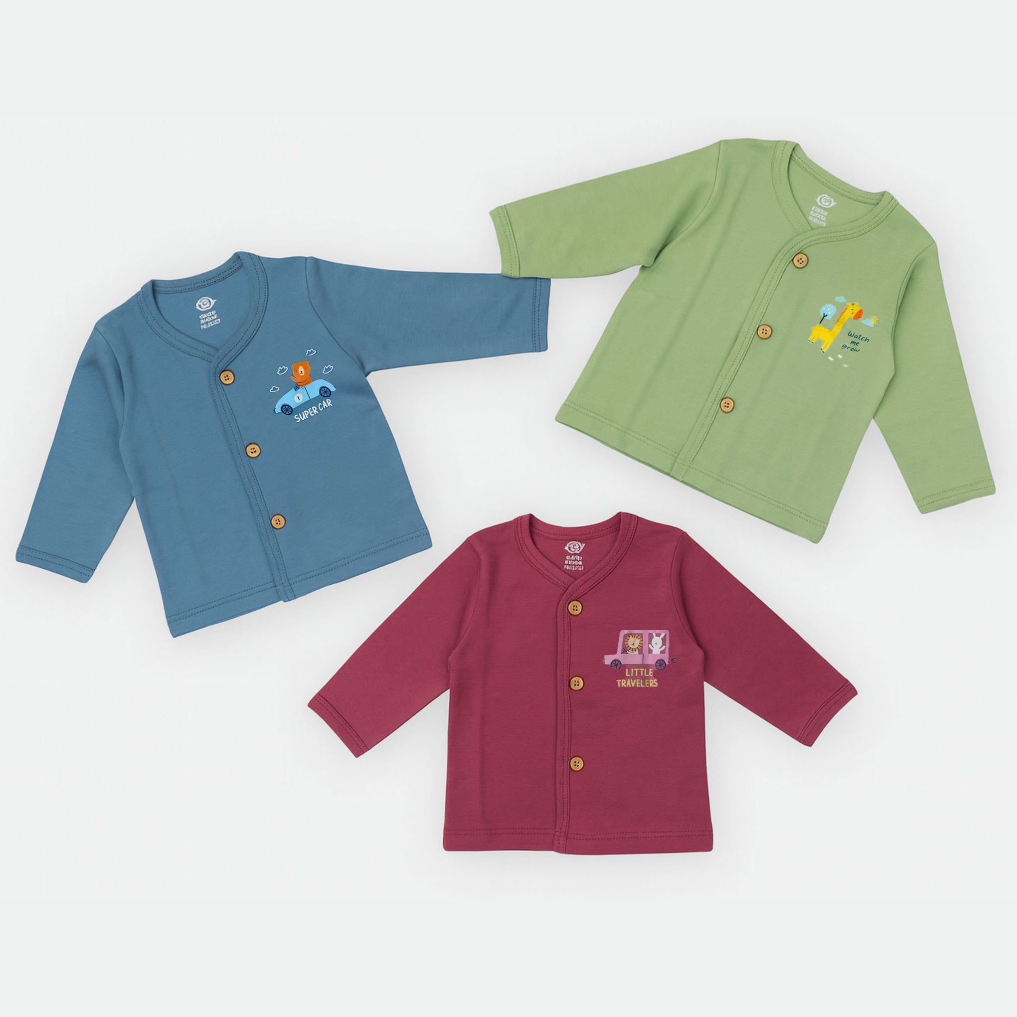 Newborn Full Sleeve Cotton Jabla – 1 to 3 Months | Super Soft Baby Top | Cute Prints | Any 3 Color Combo | 221/515