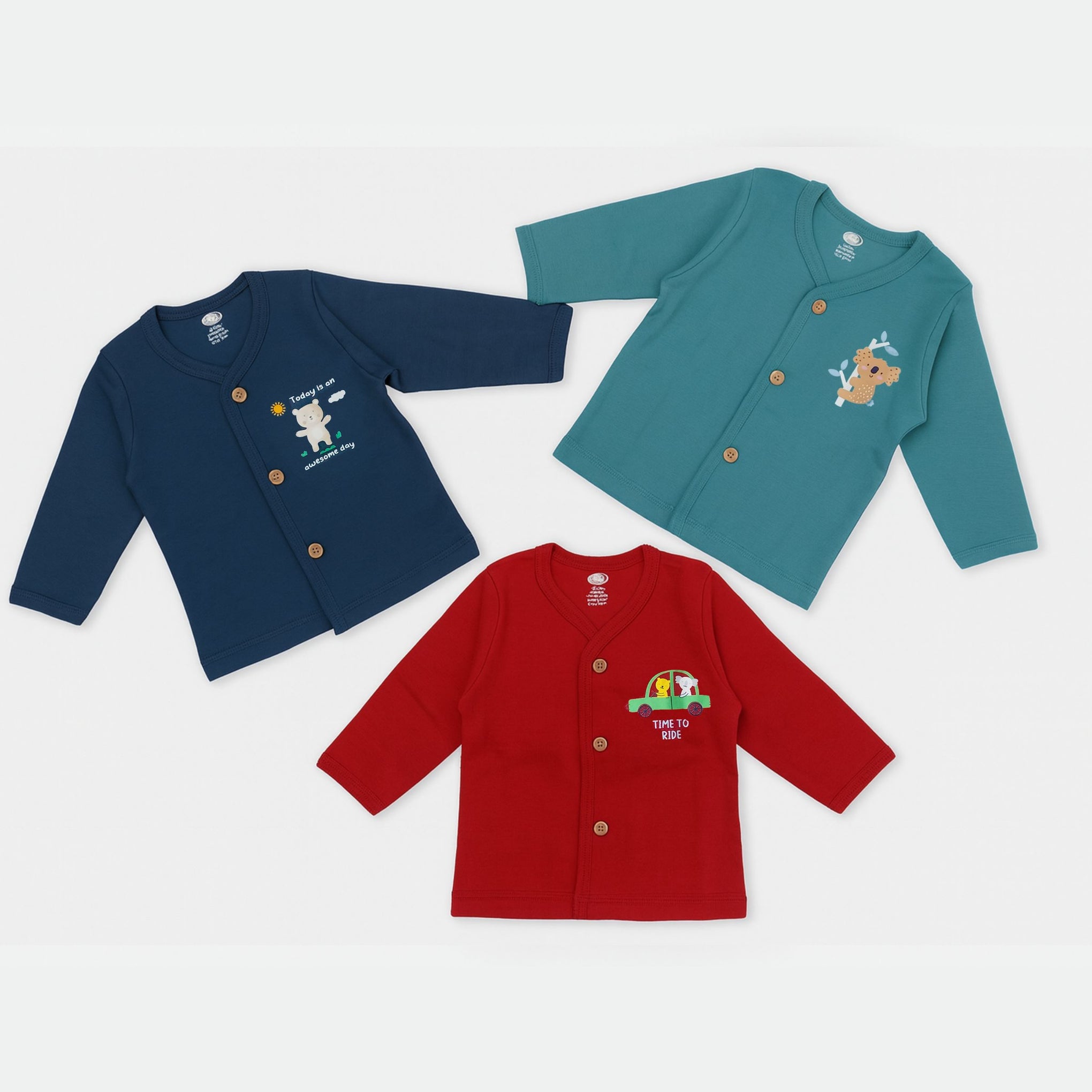 Newborn Full Sleeve Cotton Jabla – 1 to 3 Months | Super Soft Baby Top | Cute Prints | Any 3 Color Combo | 221/515