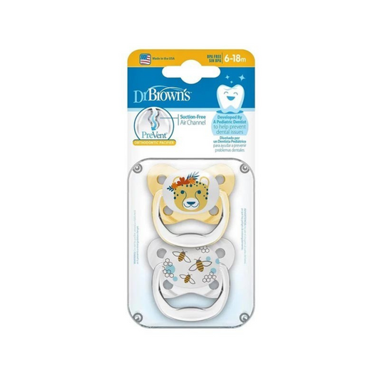 Dr. Brown’s Prevent Orthodontic Pacifier Cheetah Bee (6-18m) – 2 pcs