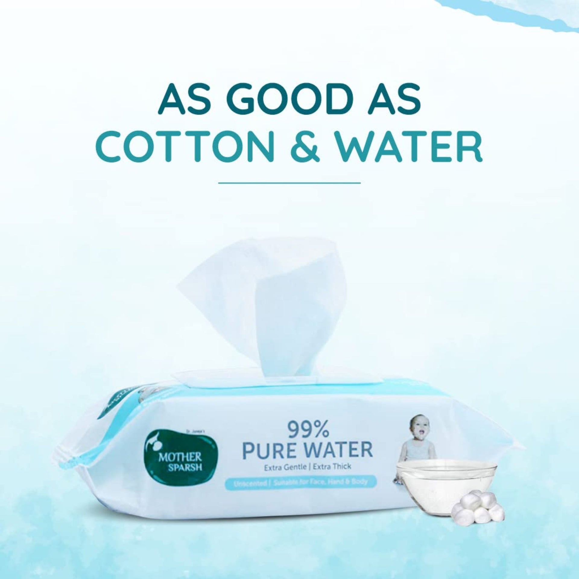 Mother Sparsh 99% Pure Water Baby Wipes (40X2) | Wipes Made with Plant Based Fabric