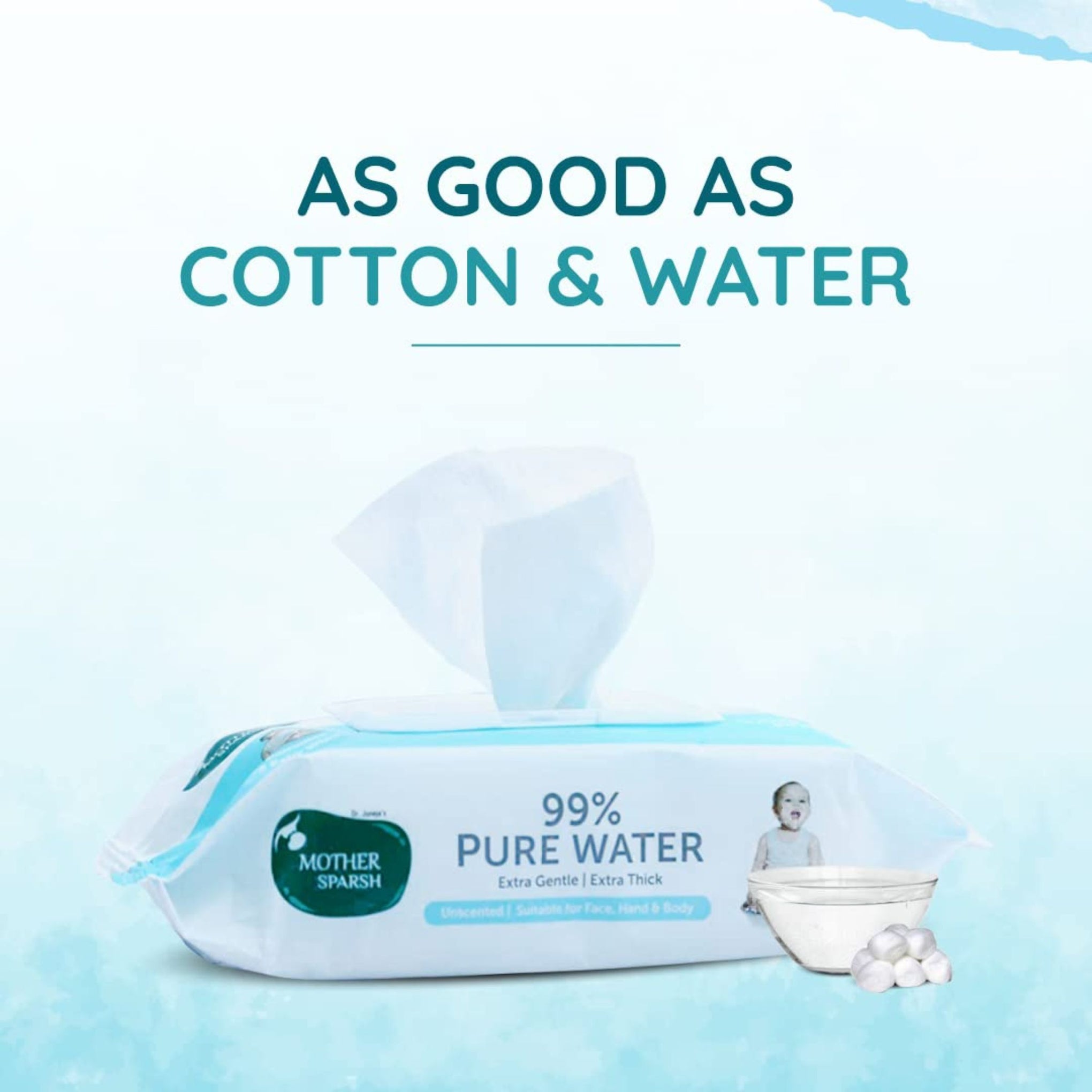Mother Sparsh 99% Pure Water Baby Wipes (40X2) | Wipes Made with Plant Based Fabric