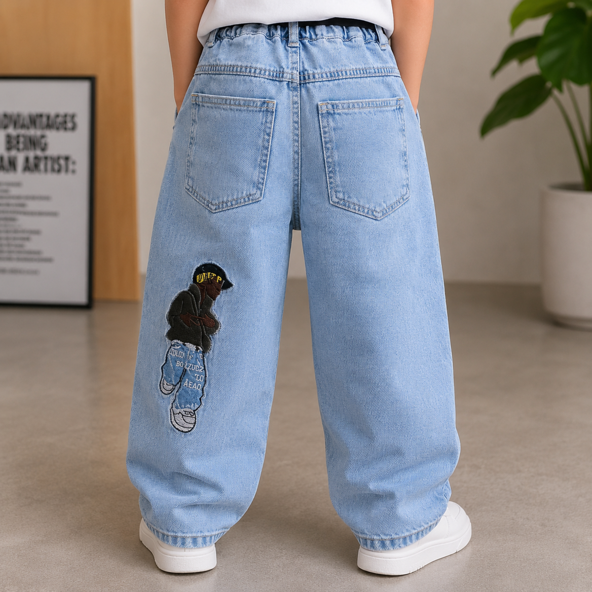 COOLEST Boys Baggy Denim Jeans | Light & Dark Blue | Premium Cotton Blend Relaxed Fit Jeans with Elastic Waist & Adjustable Belt | Sizes 16–40 (6 Month–14+ Years)