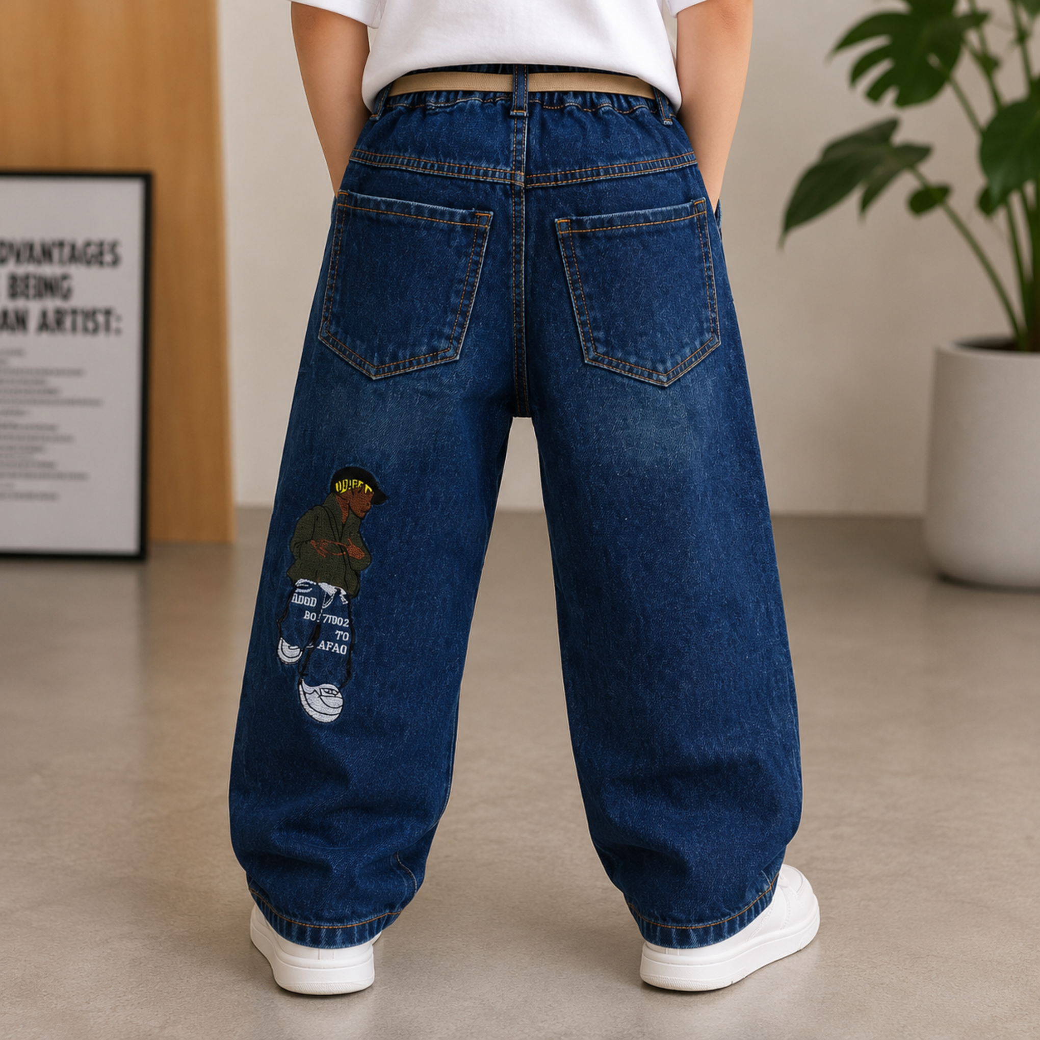 COOLEST Boys Baggy Denim Jeans | Light & Dark Blue | Premium Cotton Blend Relaxed Fit Jeans with Elastic Waist & Adjustable Belt | Sizes 16–40 (6 Month–14+ Years)