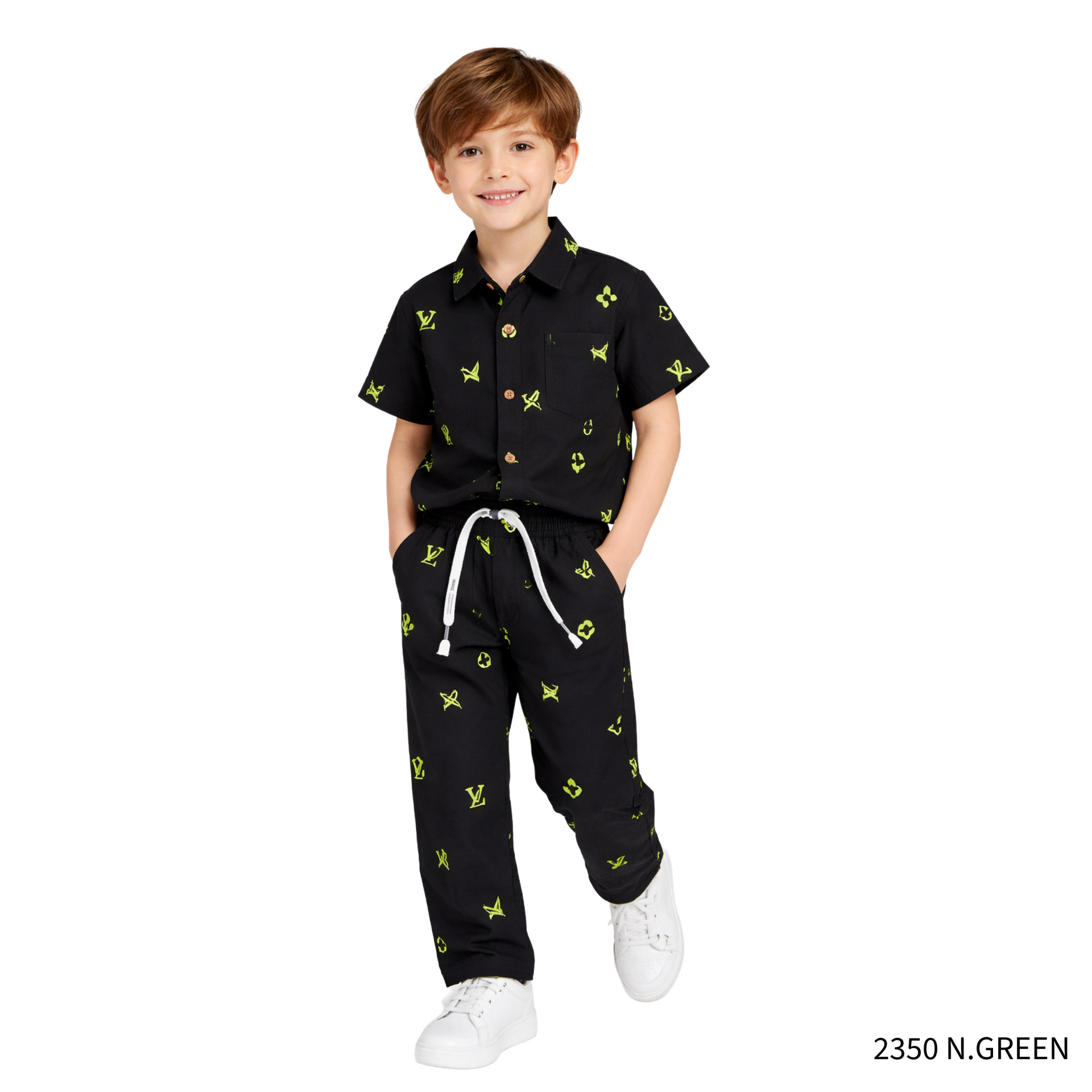 COOLEST Boys Printed Shirt & Pant Set | Stylish Outfit | Cream & Black | 4-12 Years