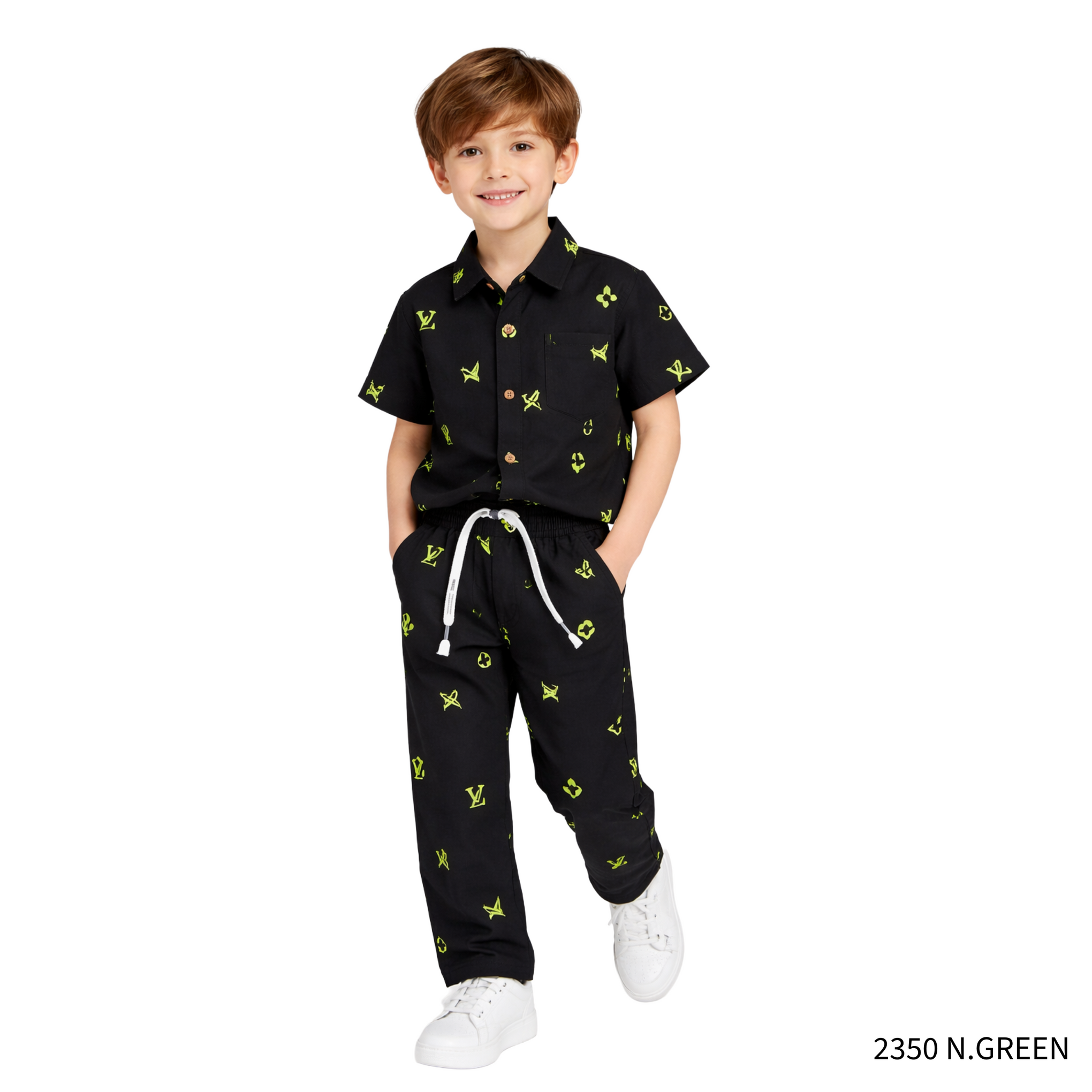 COOLEST Boys Printed Shirt & Pant Set | Stylish Outfit | Cream & Black | 4-12 Years