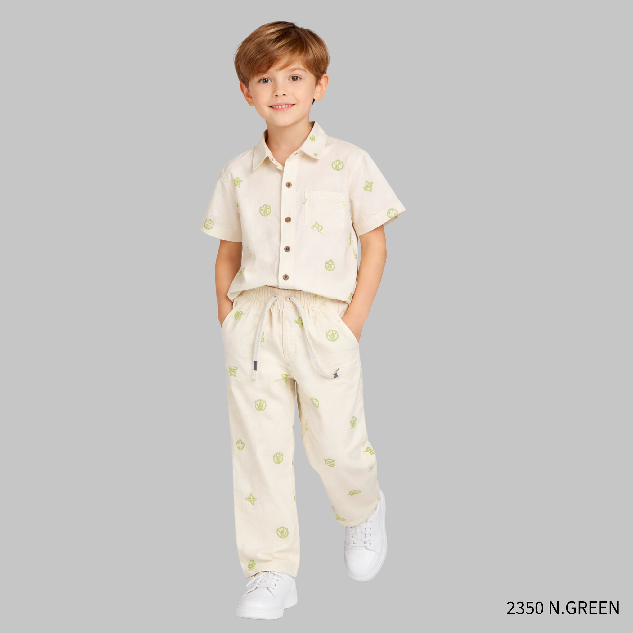 COOLEST Boys Printed Shirt & Pant Set | Stylish Outfit | Cream & Black | 4-12 Years