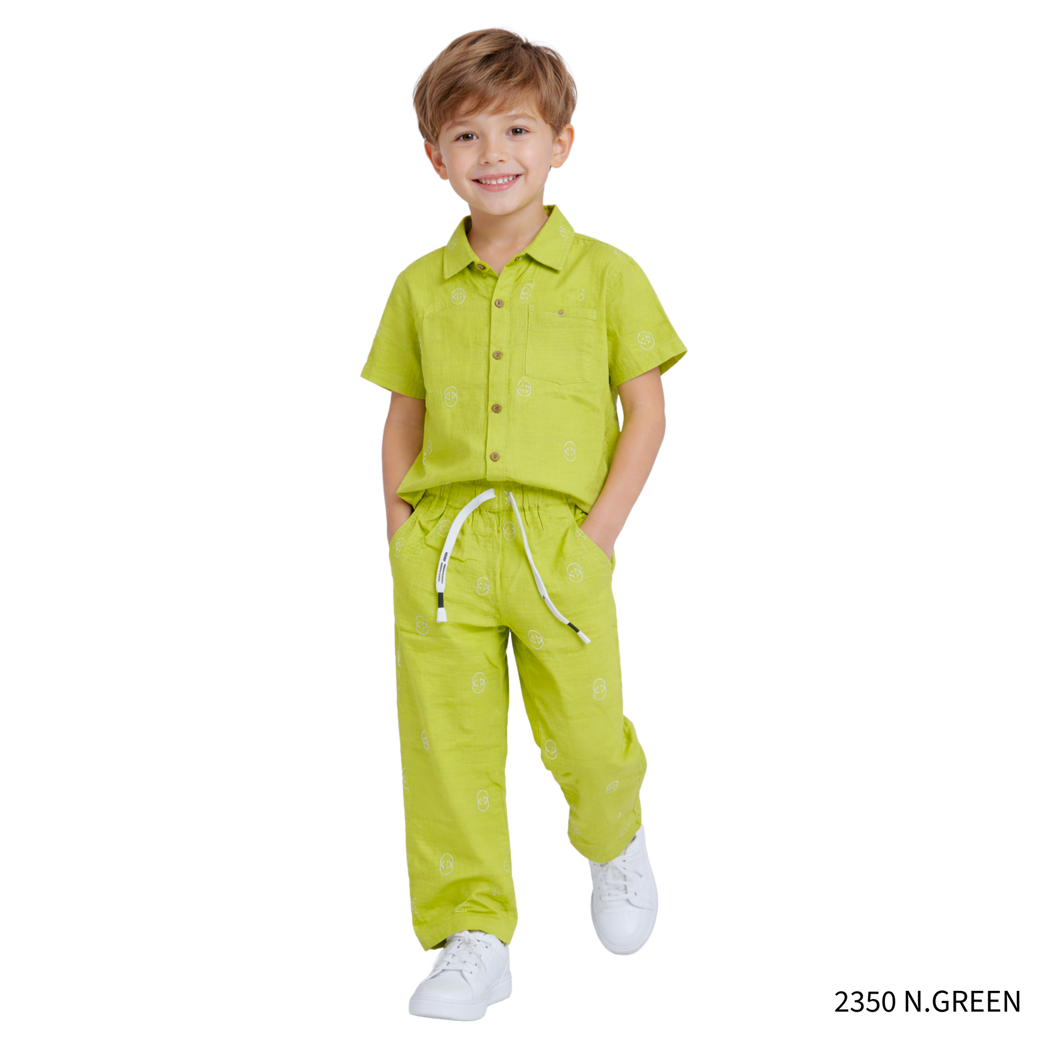 COOLEST Boys Printed Shirt & Pant Set | Trendy Casual Outfit | N. Green & Blue | 4-12 Years