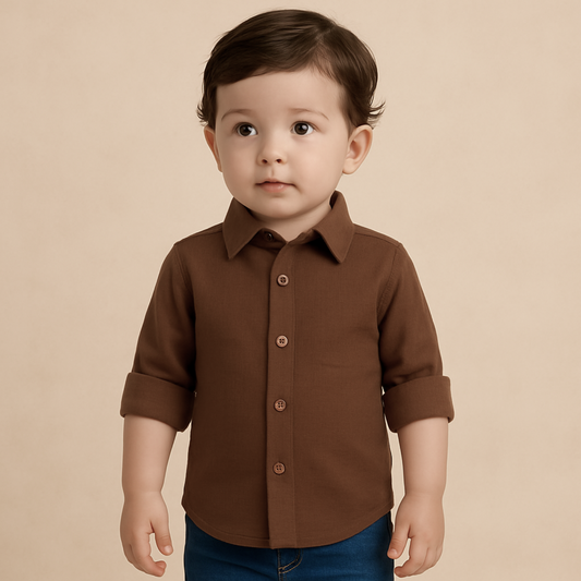 Smile Baby Boys’ & Girls’ Solid Brown Full-Sleeve Shirt – Age 1 to 10 Years