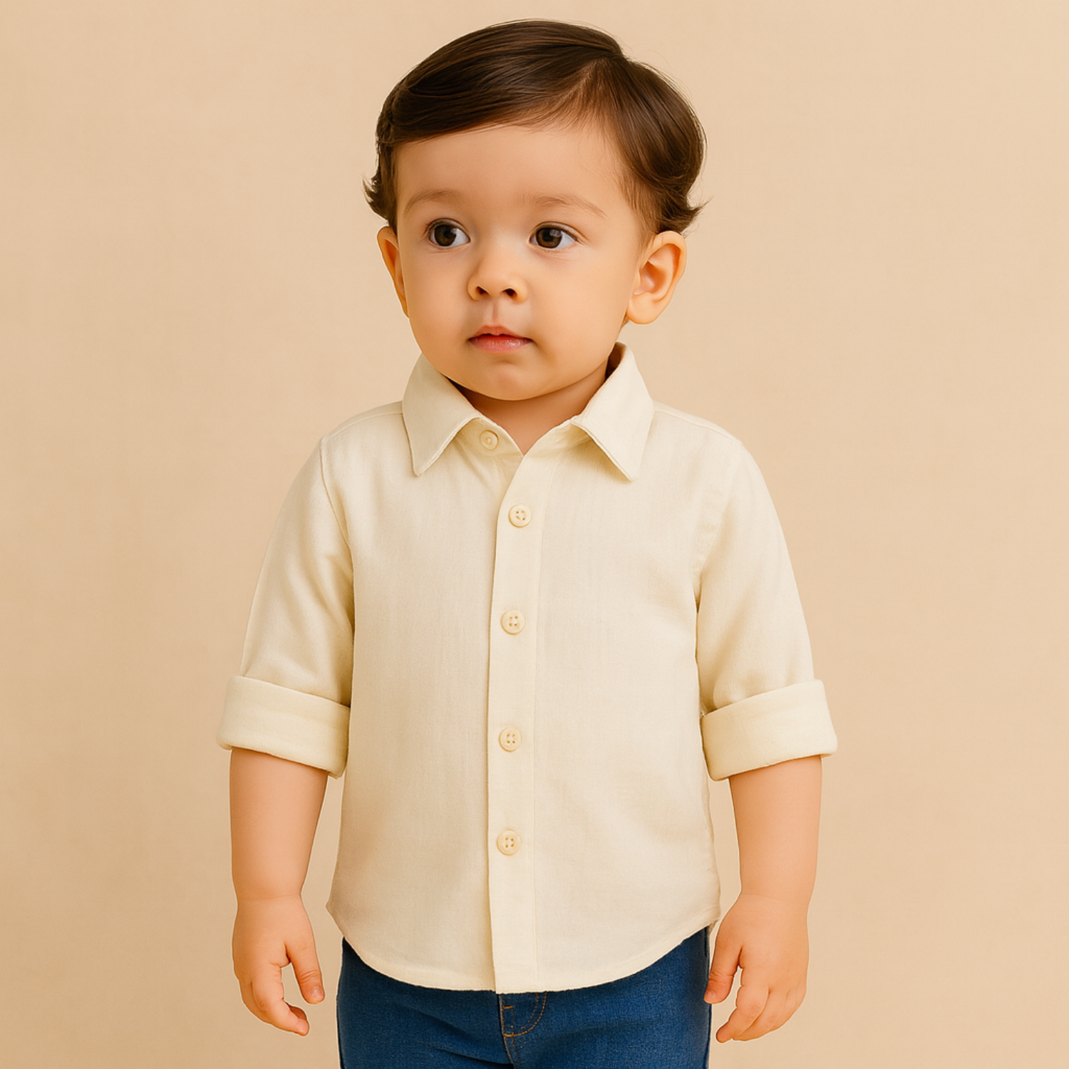 Smile Baby Boys’  Cream Full-Sleeve Shirt – Age 1 to 10 Years