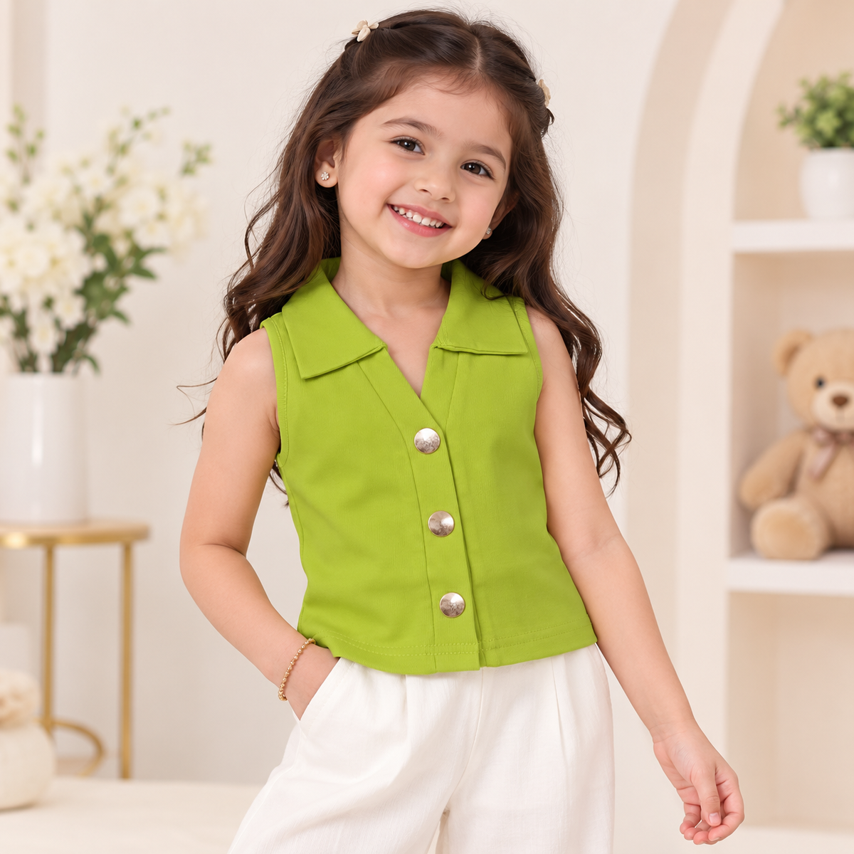 REVERSE X-TREME Girls Collared Sleeveless Vest Top | 6 Colors | 1-12 Years 
