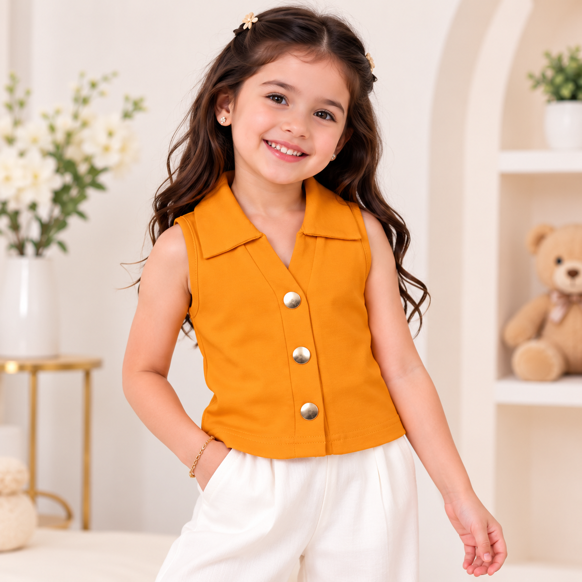 REVERSE X-TREME Girls Collared Sleeveless Vest Top | 6 Colors | 1-12 Years 