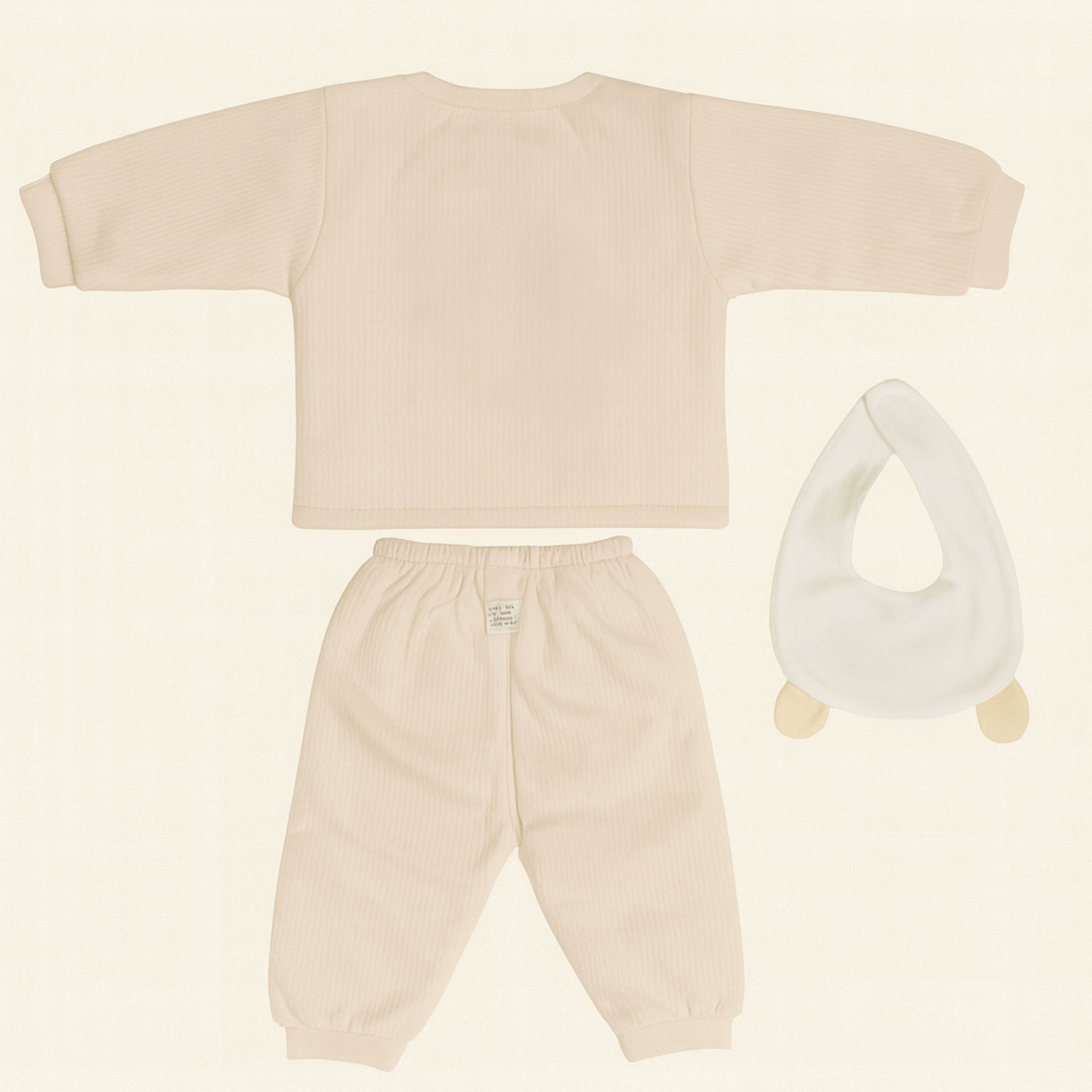 Smile Baby 3-Piece Winter Set for 0–1 Year | Soft Cotton Fleece Baby Outfit (Top, Pants & Bib) | Gentle Warm Wear for Infants – FAWN Color