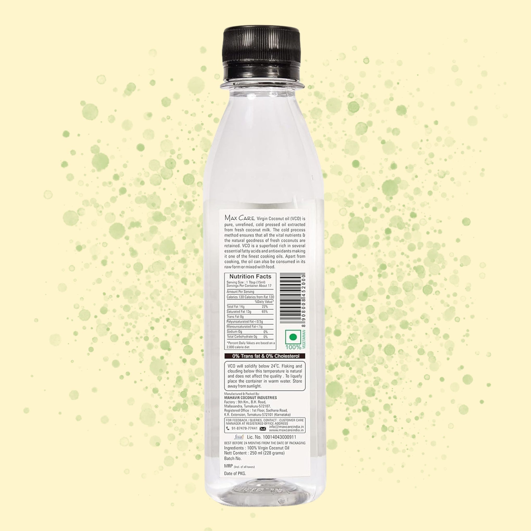 Max Care Virgin Coconut Oil – 100% Natural & Cold Pressed (Extracted from Coconut Milk) – 250ml