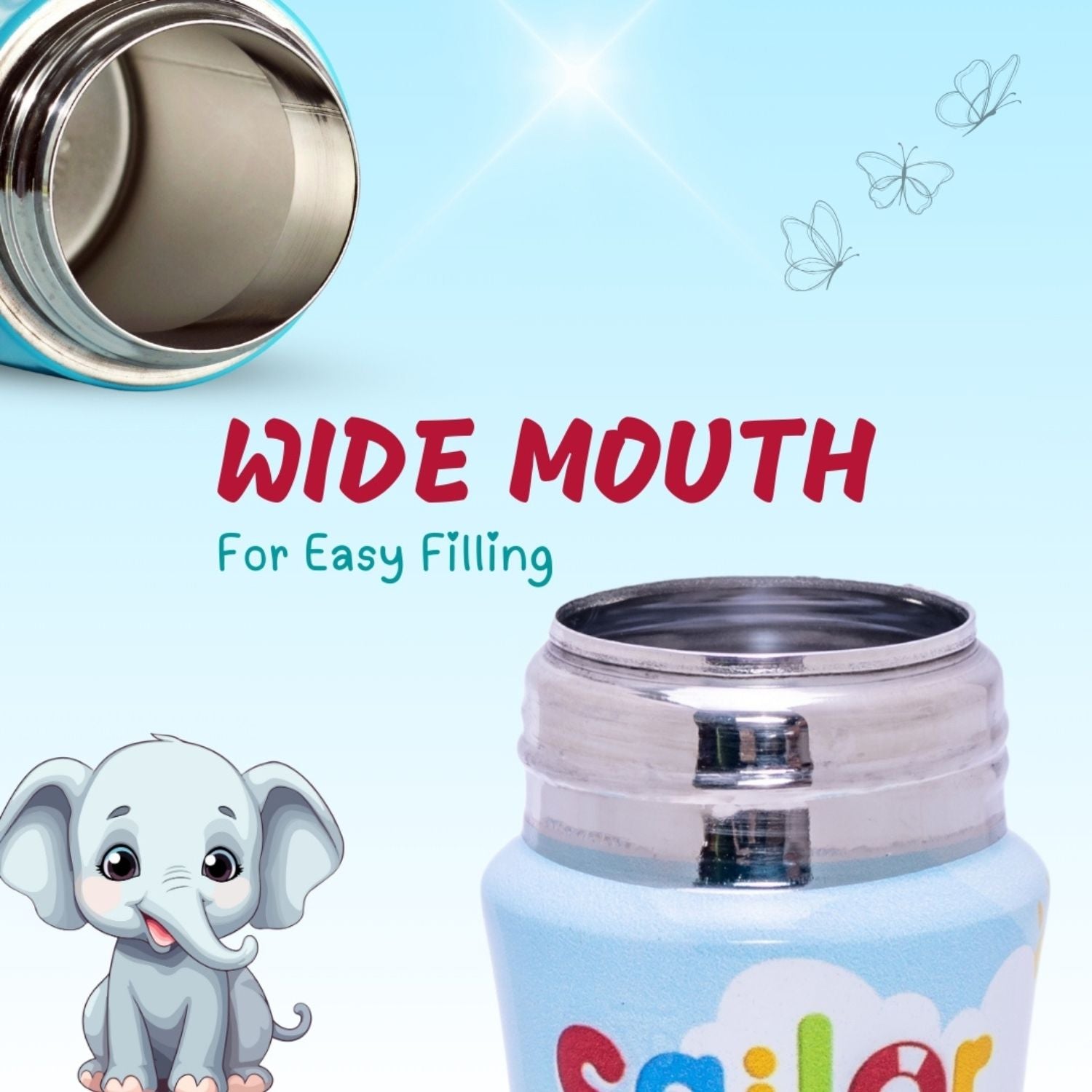 Adore® Sprint 250 ml Premium Anti-Colic Printed Stainless Steel Feeding Bottle | BPA-Free | Wide Mouth | Leakproof | Cute Cartoon Design
