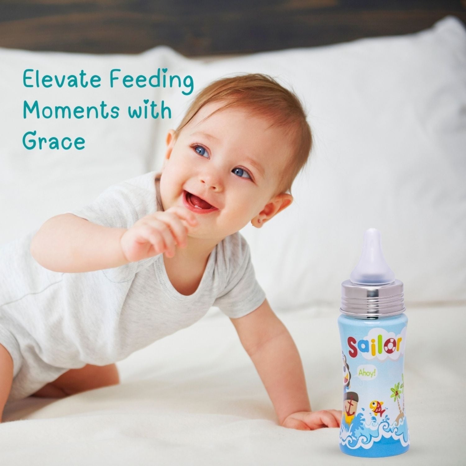 Adore® Sprint 250 ml Premium Anti-Colic Printed Stainless Steel Feeding Bottle | BPA-Free | Wide Mouth | Leakproof | Cute Cartoon Design
