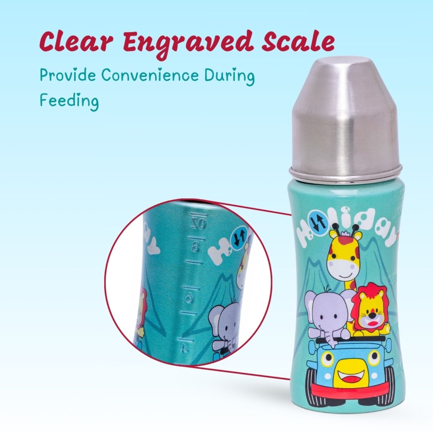 Adore® Sprint 250 ml Premium Stainless Steel Feeding Bottle | BPA-Free | Anti-Colic Teat | Leakproof | Cute Animal Print Baby Bottle
