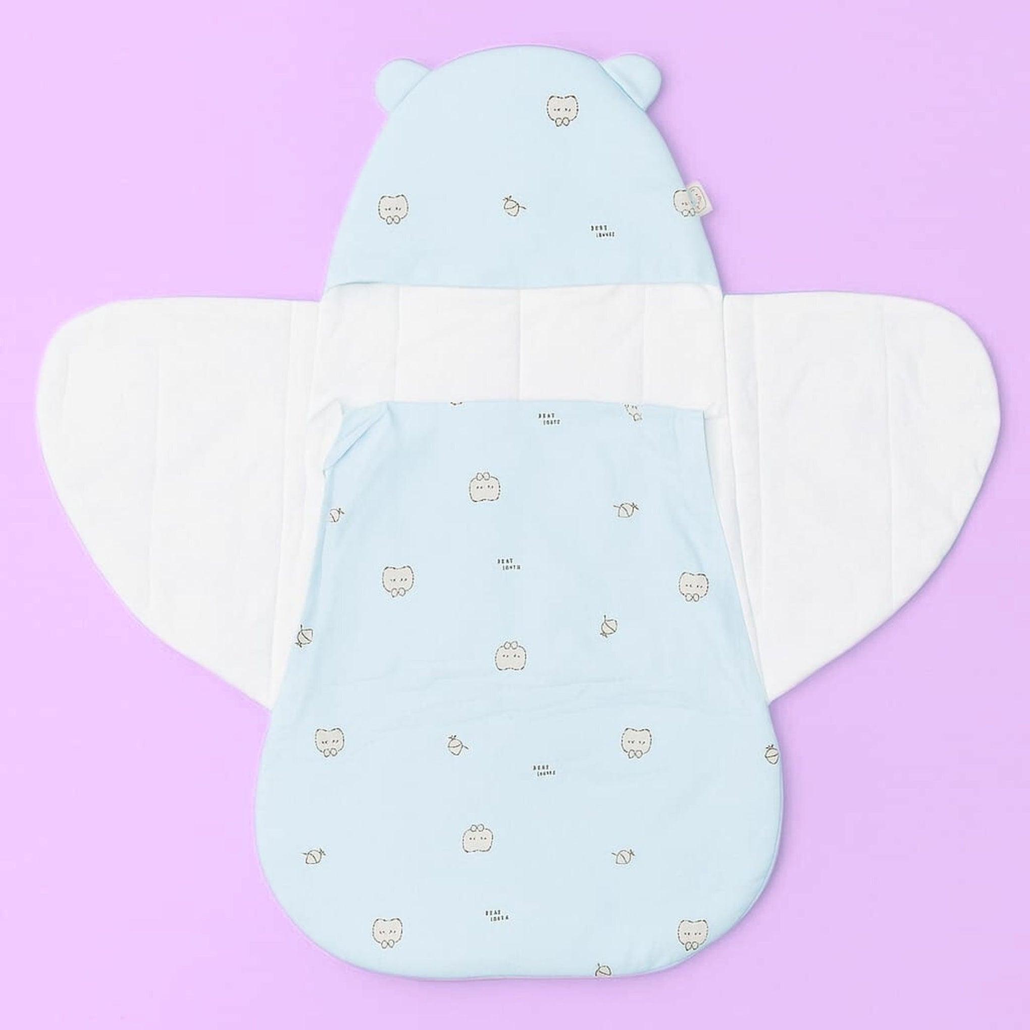 Smile Baby Soft Cotton Baby Swaddle Wrap with Hood & Zip | Newborn Sleeping Bag for 0–6 Months | Light Blue Cute Bear Print