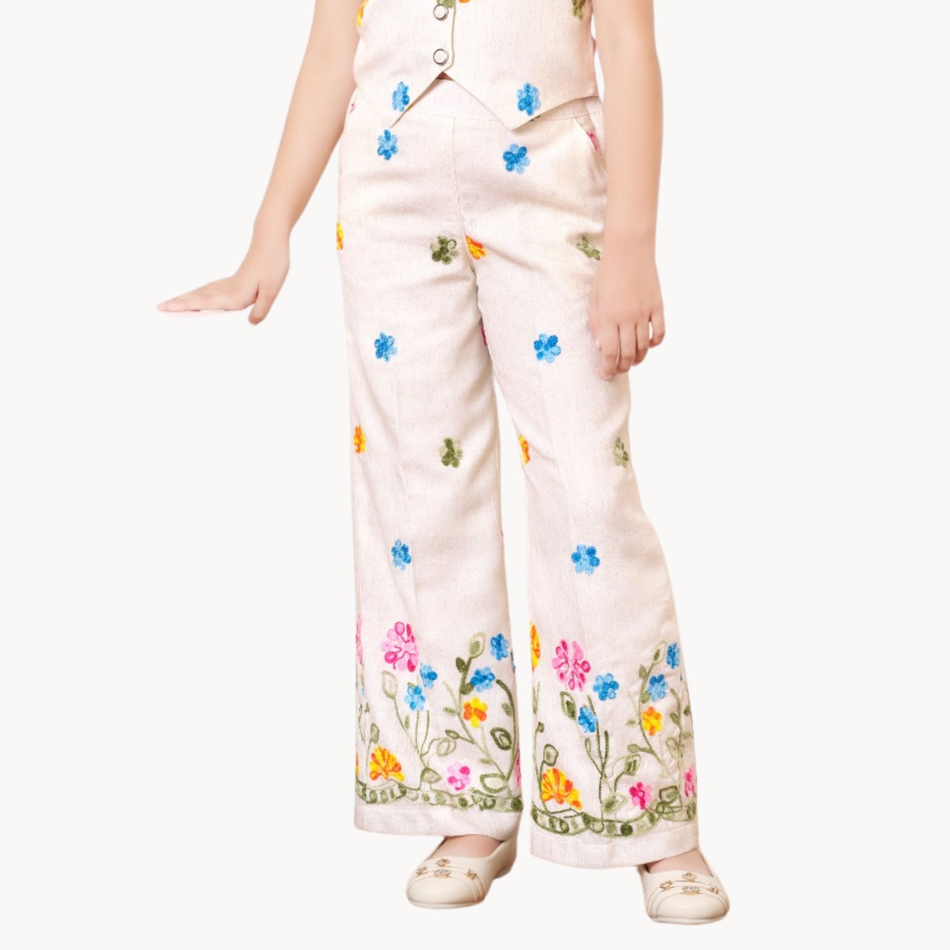 Tiny Baby Girls Cream Embroidered Halter Neck Top & Palazzo Set | Age 3–10 Years