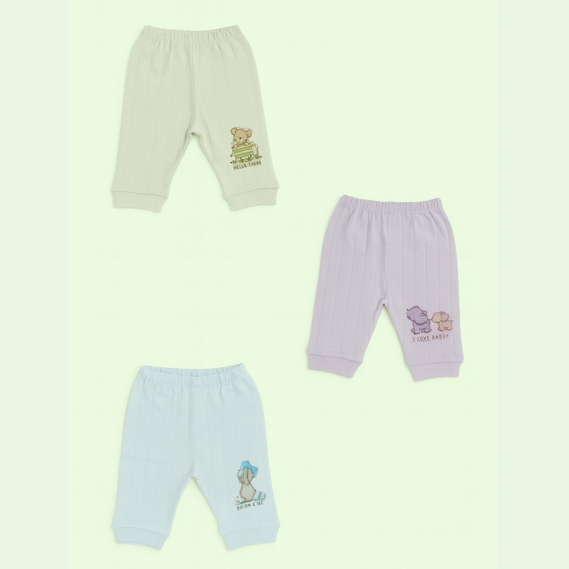 Premium Soft Cotton Baby Ribbed Leggings – Adorable Printed Designs (Pack of 3) Any 3 Color Combo