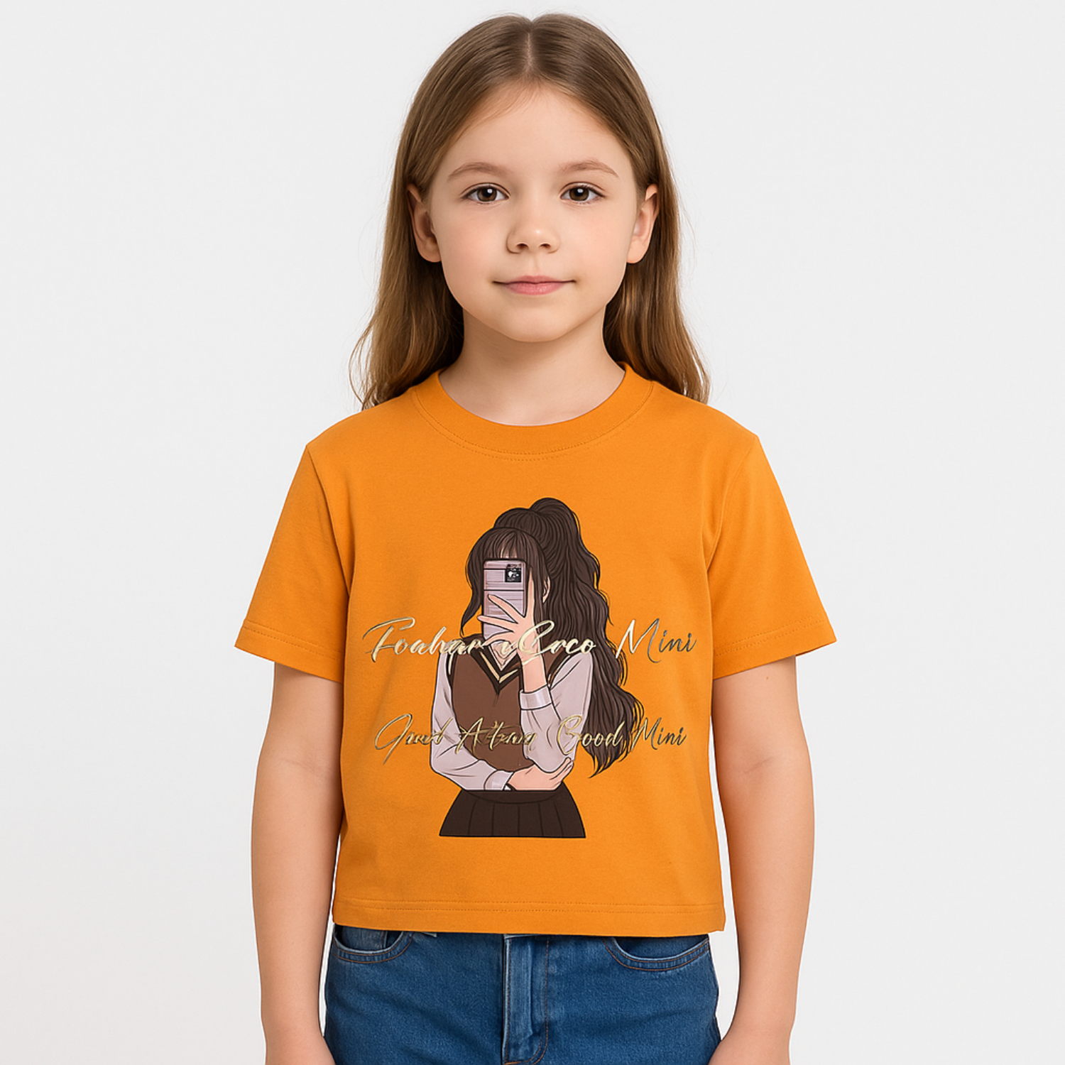 Reverse Xtreme Girls Stylish Graphic Print T-Shirt – Orange & Hot Pink | Cute Cartoon Design