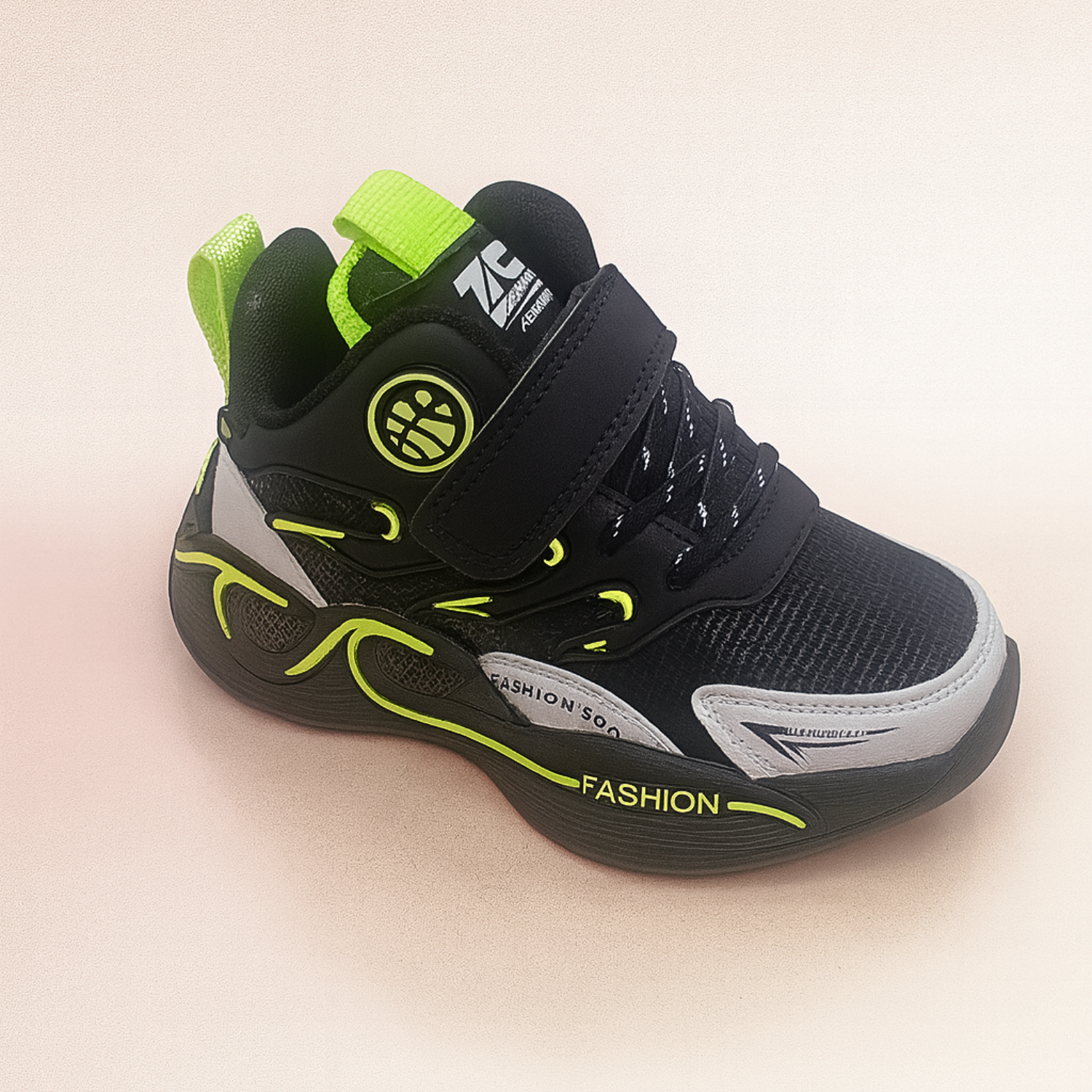 Smile Baby PowerStep Sports Sneakers – Black with Neon Highlights Shoes for Boys (4.5–8 Years)