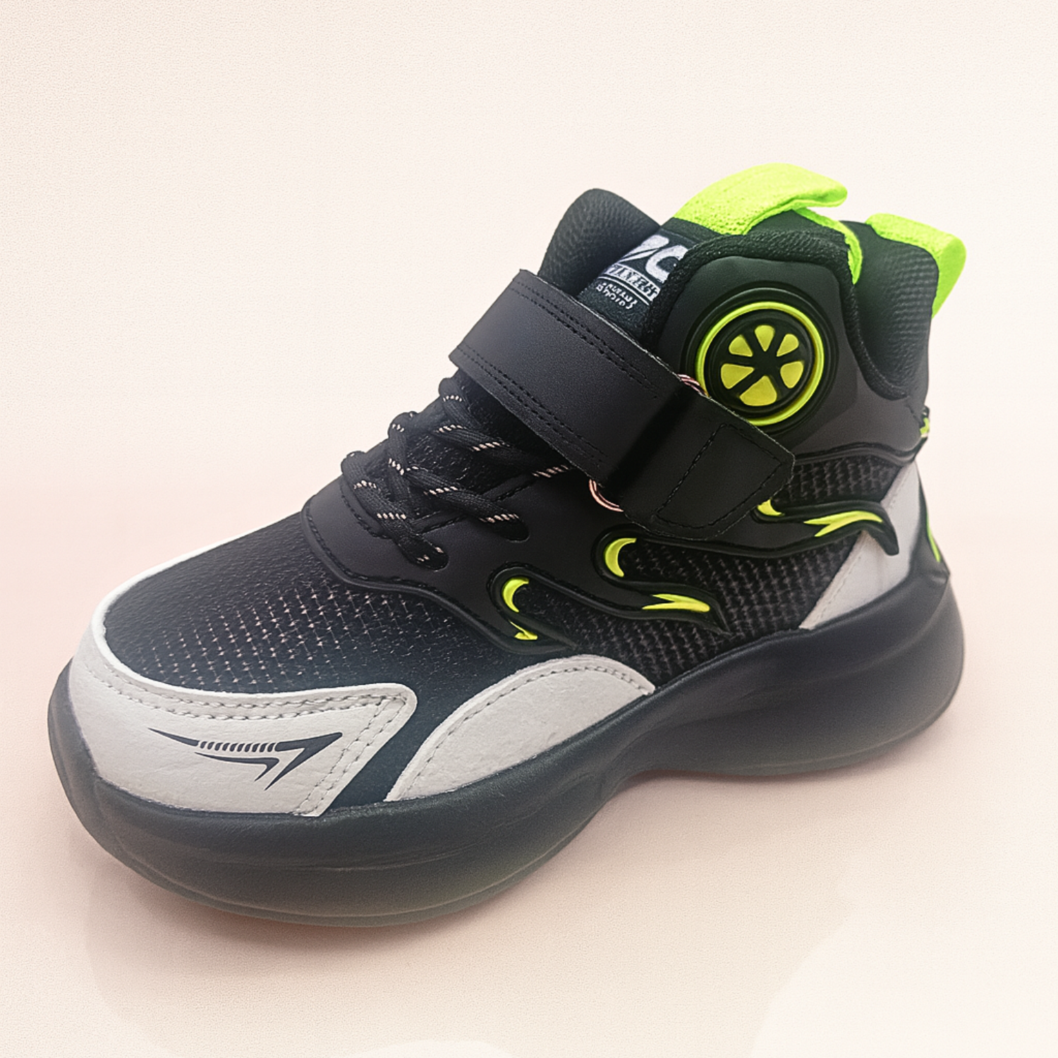 Smile Baby PowerStep Sports Sneakers – Black with Neon Highlights Shoes for Boys (4.5–8 Years)