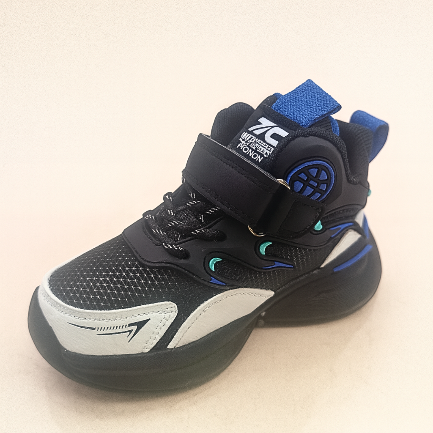 Smile Baby PowerStep Sports Sneakers – Black & Royal Blue Shoes for Boys (4.5–8 Years)