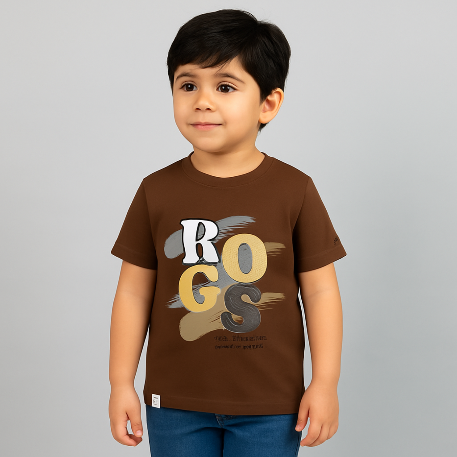 Smile Baby “ROGS” Graphic Print Kids’ T-Shirt – Brown, White & Black