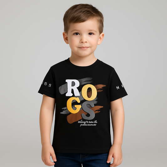 Smile Baby “ROGS” Graphic Print Kids’ T-Shirt – Brown, White & Black
