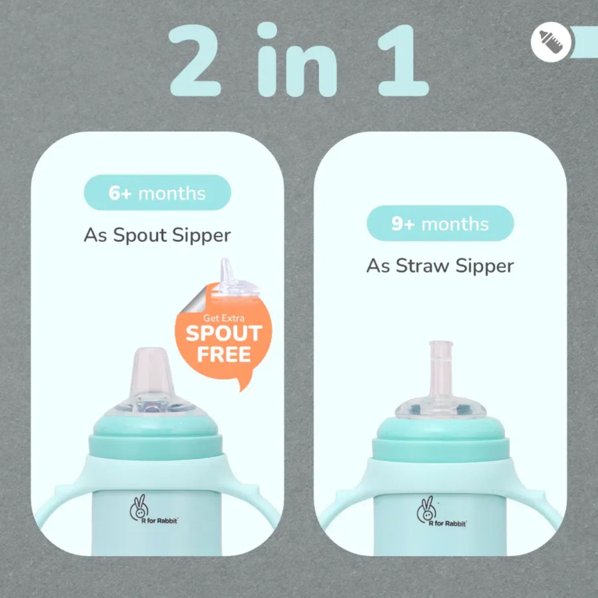 R for Rabbit Frog-Printed  Stainless Steel Sipper for Babies – 270ML  – Spout & Straw 2-in-1