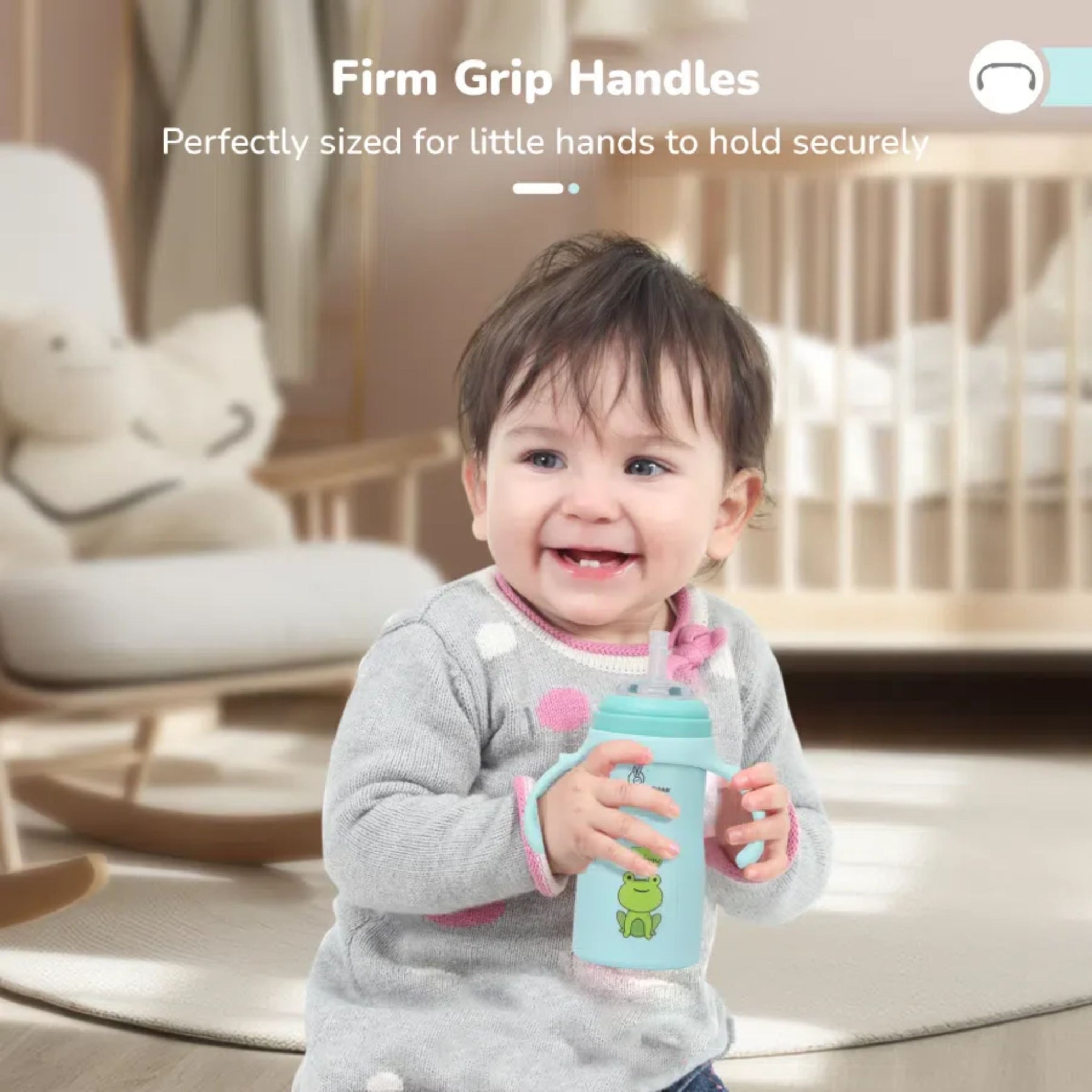 R for Rabbit Frog-Printed  Stainless Steel Sipper for Babies – 270ML  – Spout & Straw 2-in-1