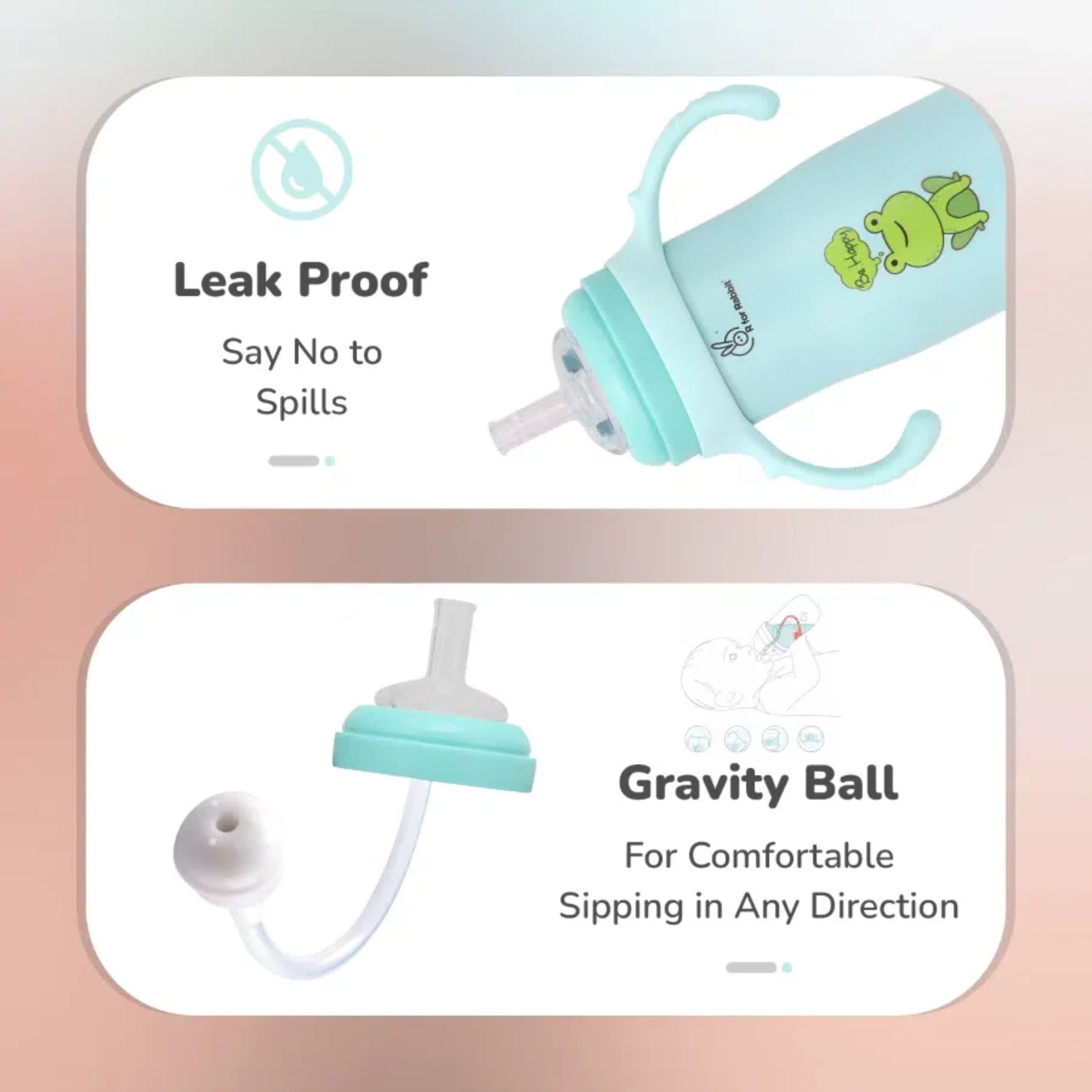 R for Rabbit Frog-Printed  Stainless Steel Sipper for Babies – 270ML  – Spout & Straw 2-in-1