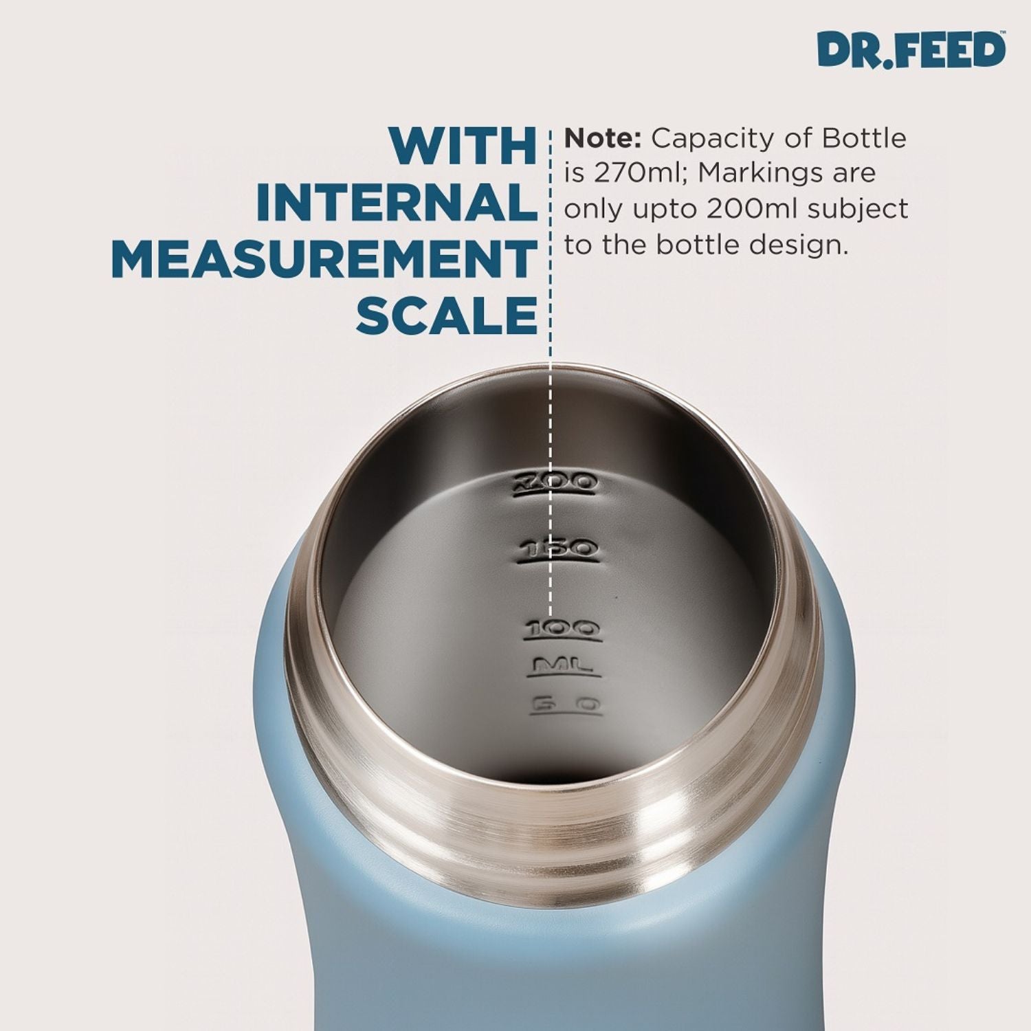 Adore DR.FEED Majestique Insulated Stainless Steel Feeding Bottle (270 ml, Blue) | Double Wall 304 SS | Anti-Colic Silicone Teat | Keeps Milk Warm & Cold Longer
